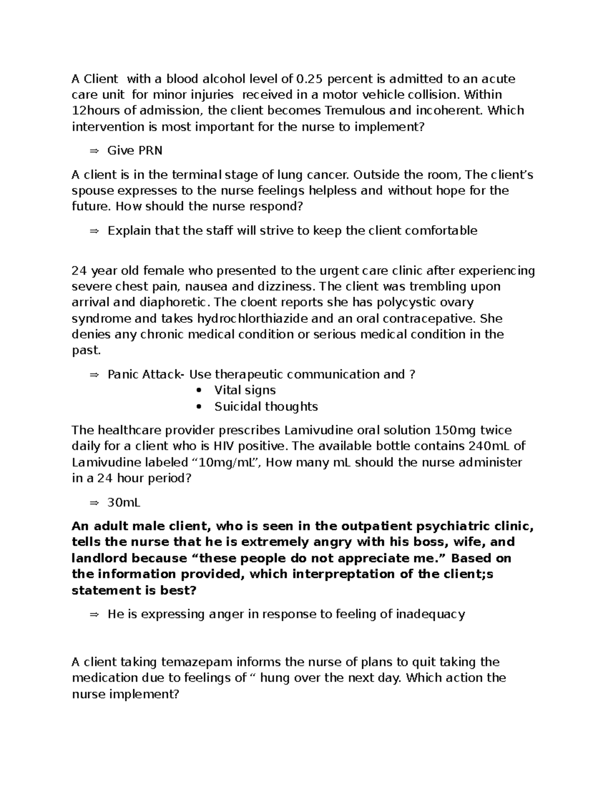 Test 2 Exam Questions - Nursing Interventions and Client Care - Studocu