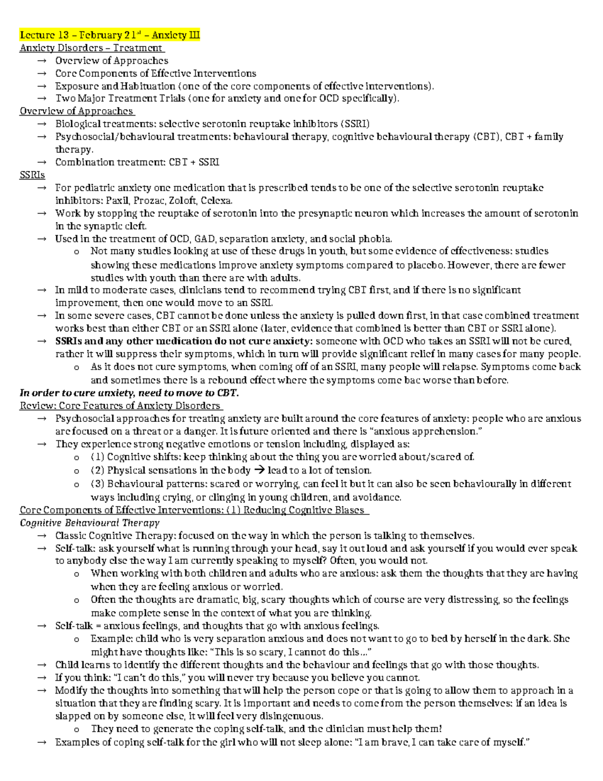 Lecture 13 PSYC 412 - Anxiety Disorders and Treatment Approaches - Studocu