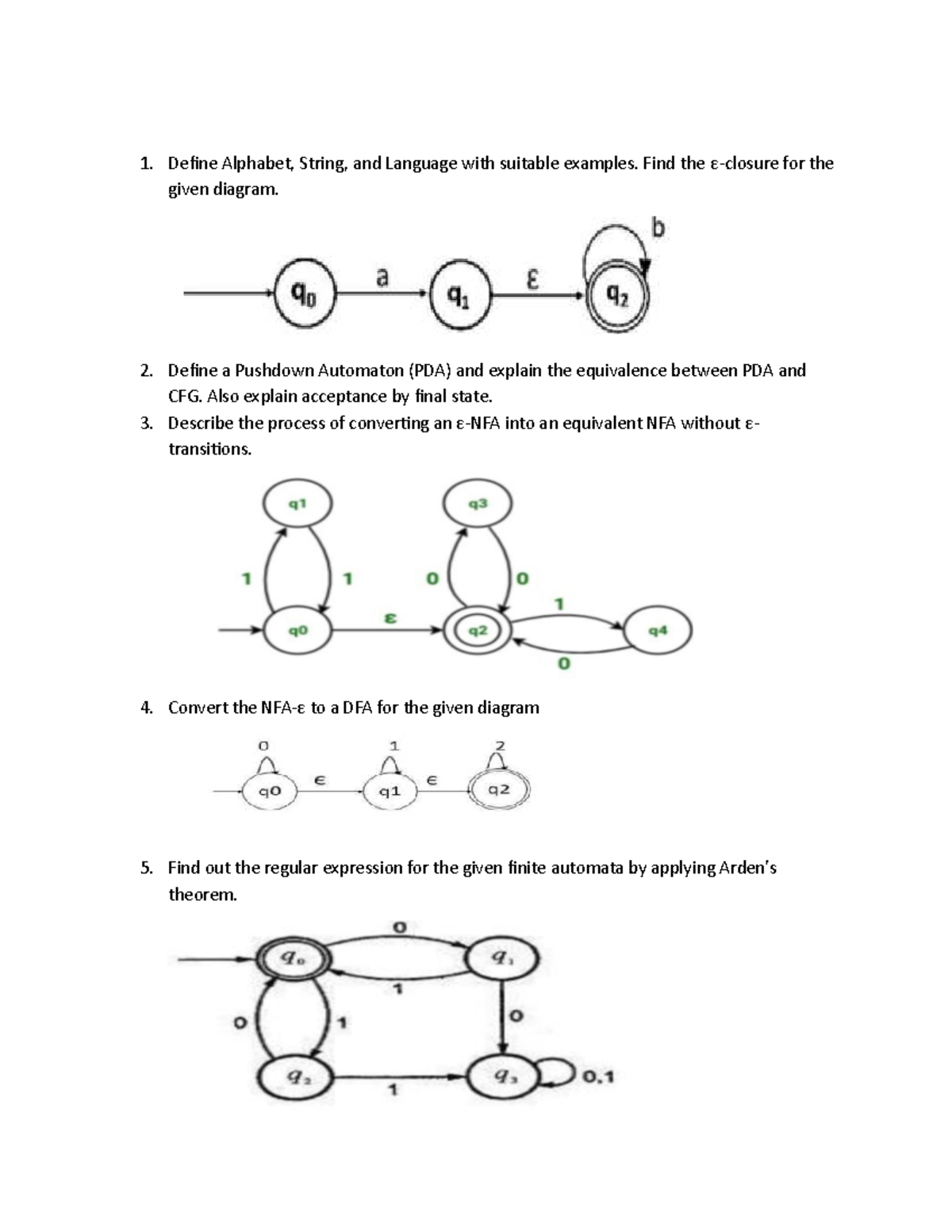 ATCD IMP QP - Unit 1 Important Questions on Automata Theory - Studocu