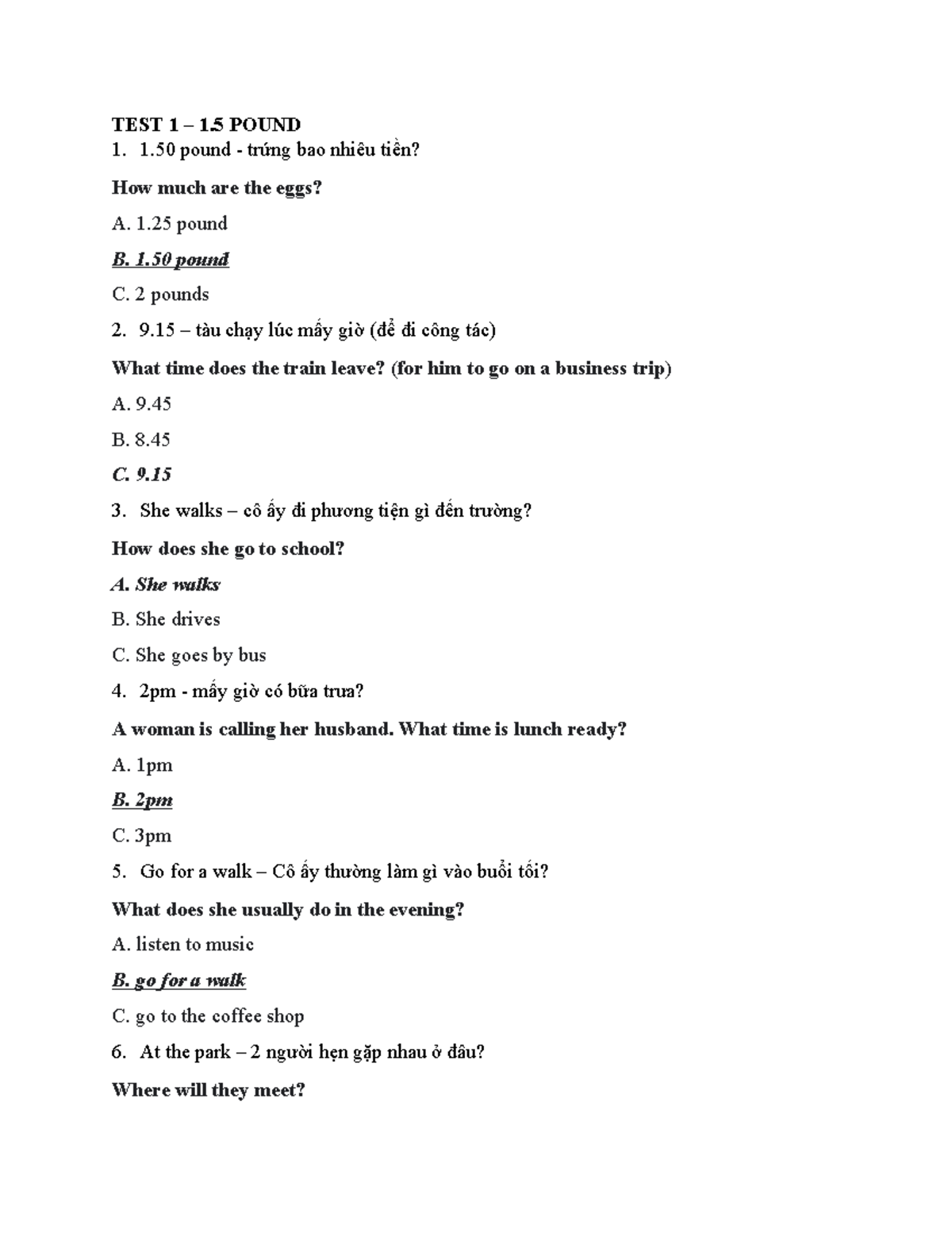 TỔNG HỢP Listening - TEST 1 to TEST 5 Review Notes - Studocu
