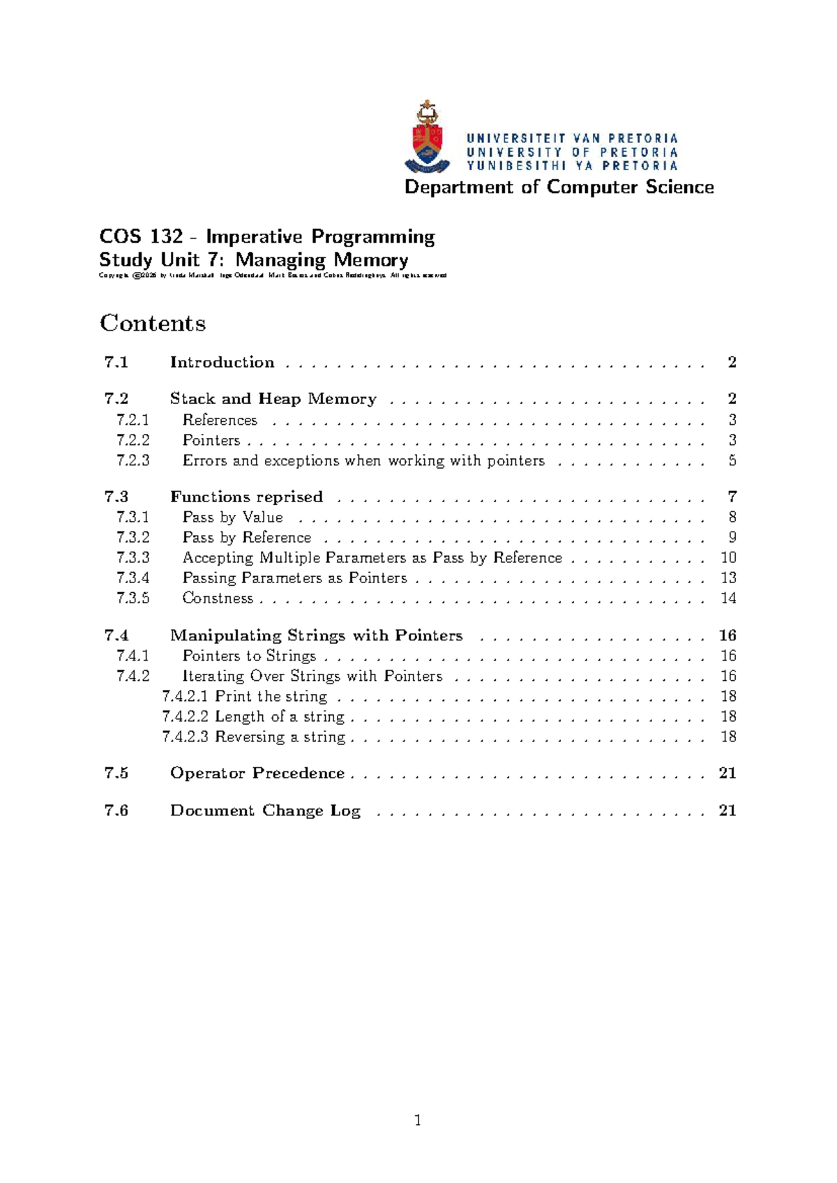COS 132 Study Unit 7: Managing Memory in Imperative Programming - Studocu