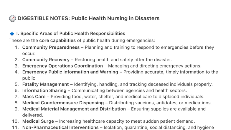 Digestible Notes: PHN Responsibilities in Disasters (PHN 101) - Studocu