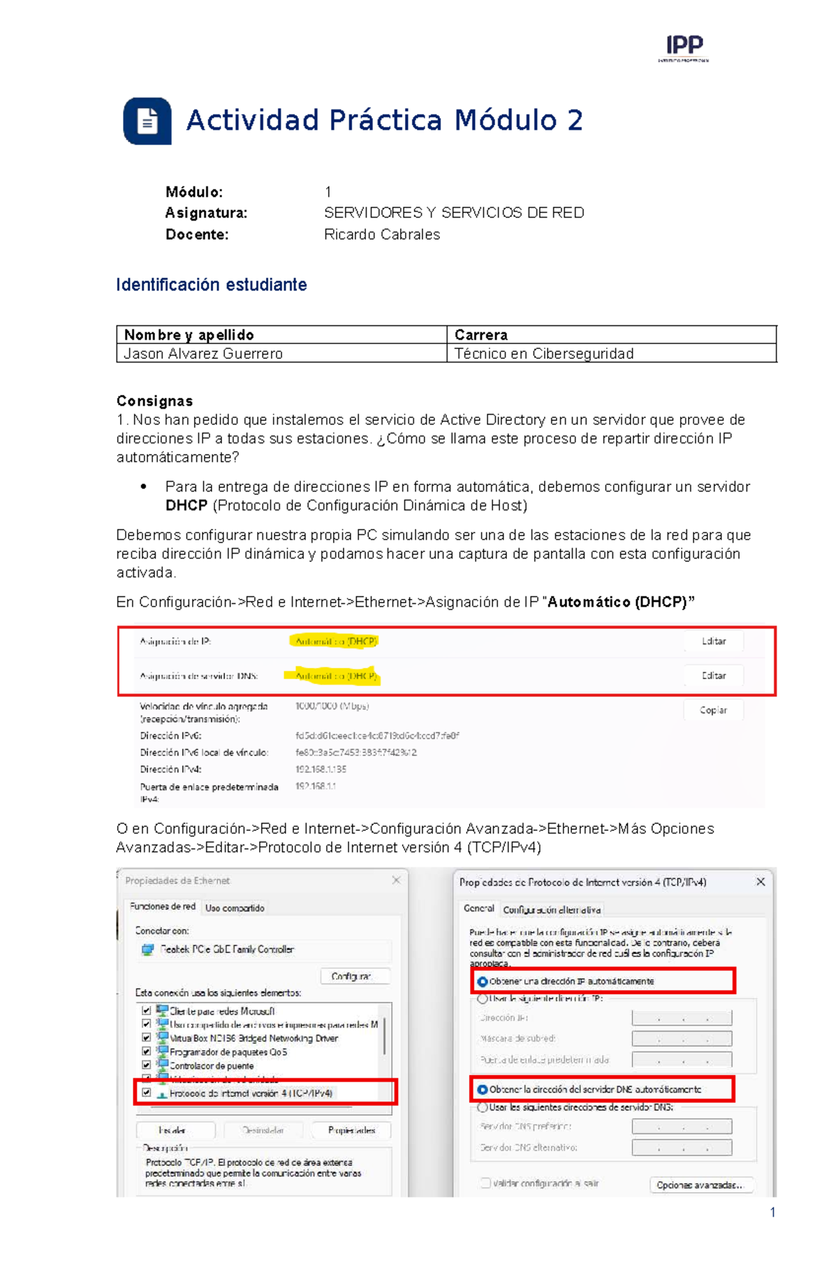 Actividad Práctica Módulo 2: Configuración de DHCP en Servidores - API2 ...