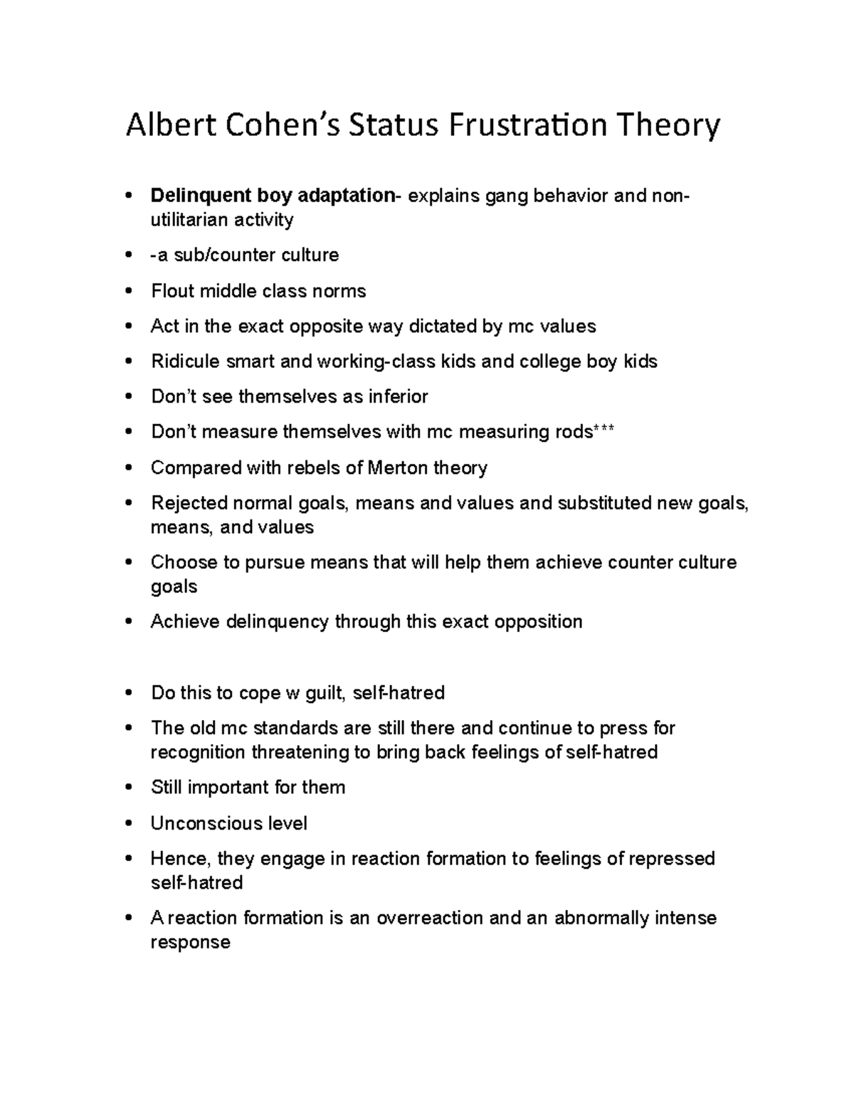 SOC 101: Albert Cohen's Status Frustration Theory Explained - Studocu