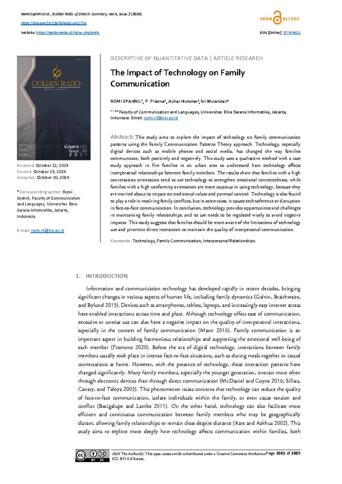 The Impact of Technology on Family Communication: A Qualitative Study ...