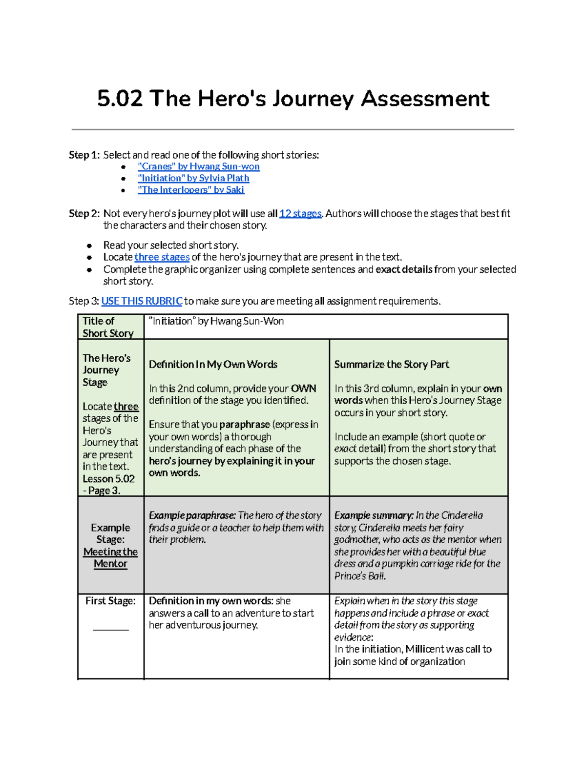 5.02 Hero's Journey Analysis: Stages in Selected Short Stories - Studocu
