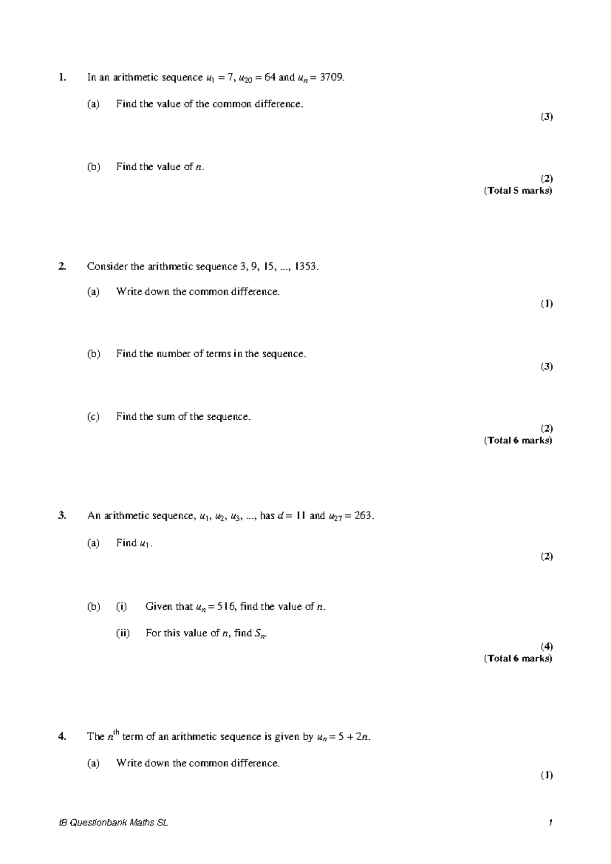 C Sequences and Series - Practice Questions IB Maths SL - Studocu