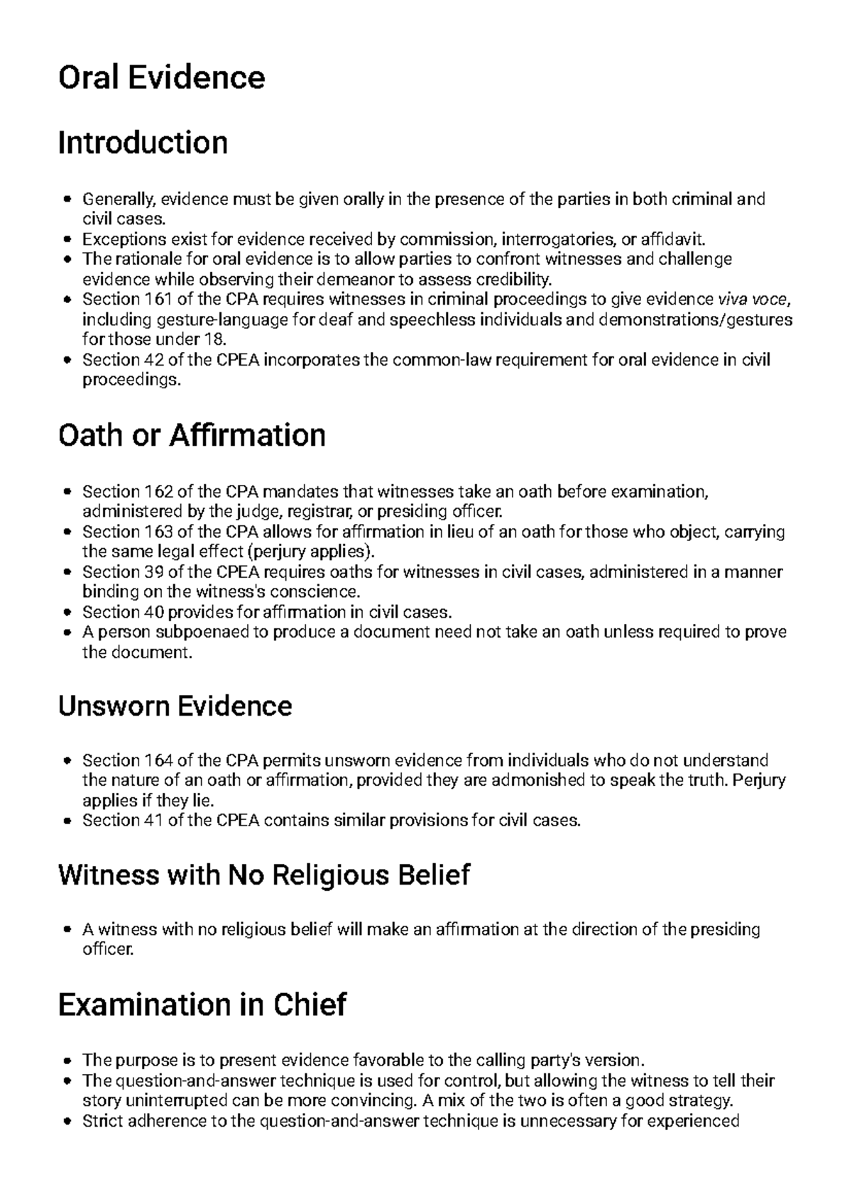Oral Evidence and Its Exceptions - Study Guide (LAW 101) - Studocu