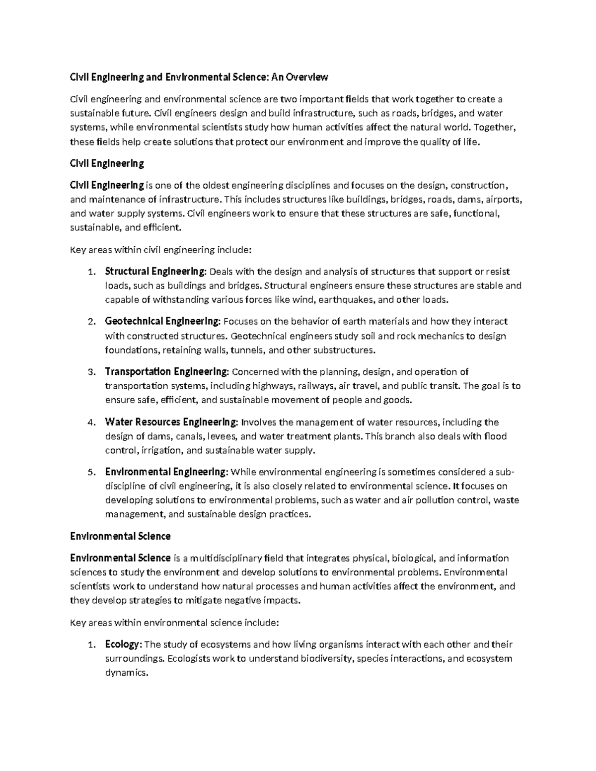 CE 101: Overview of Civil Engineering & Environmental Science - Studocu