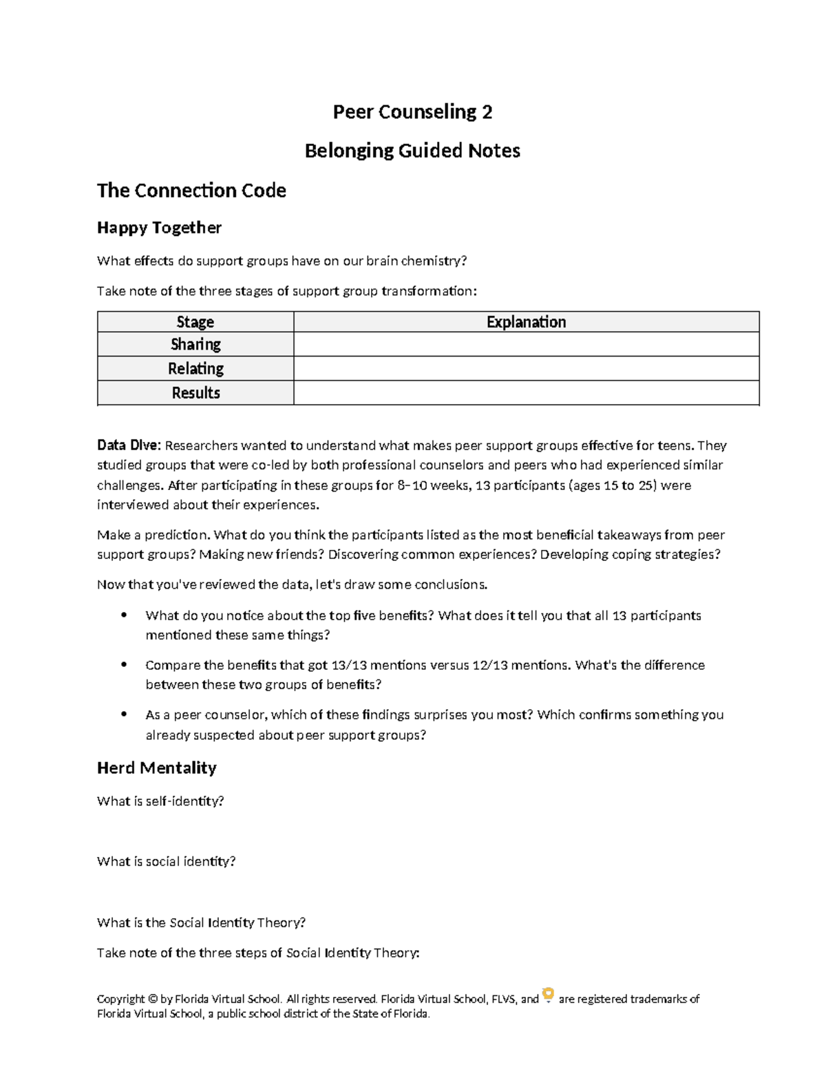 Peer Counseling 2: Belonging Guided Notes on Support Groups - Studocu