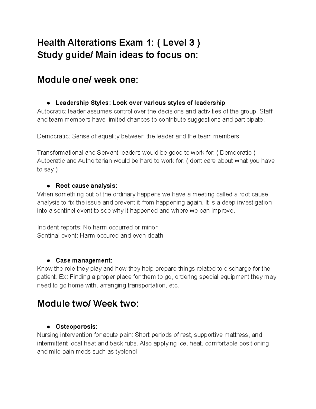 Health Alterations Exam 1 Study Guide for Level 3 Nursing Students ...