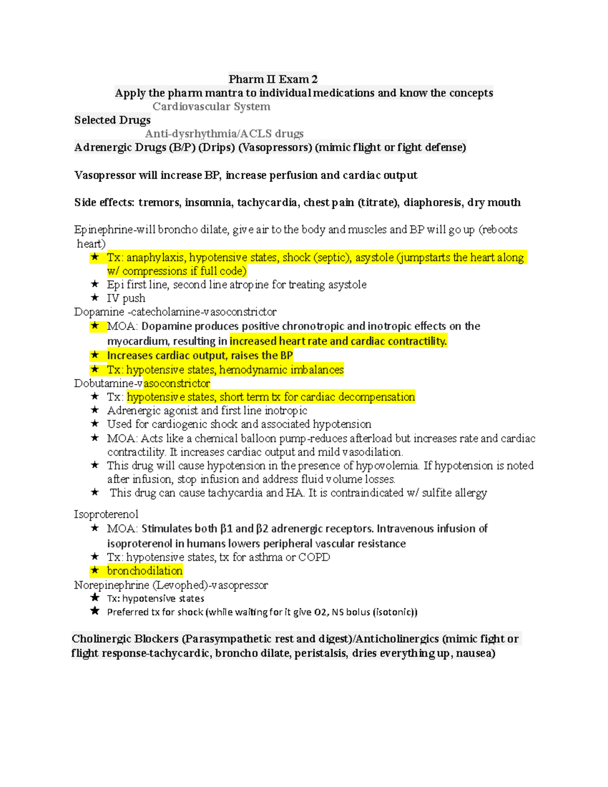 Pharm II Study focus examfor now - Pharm II Exam 2 Apply the pharm ...