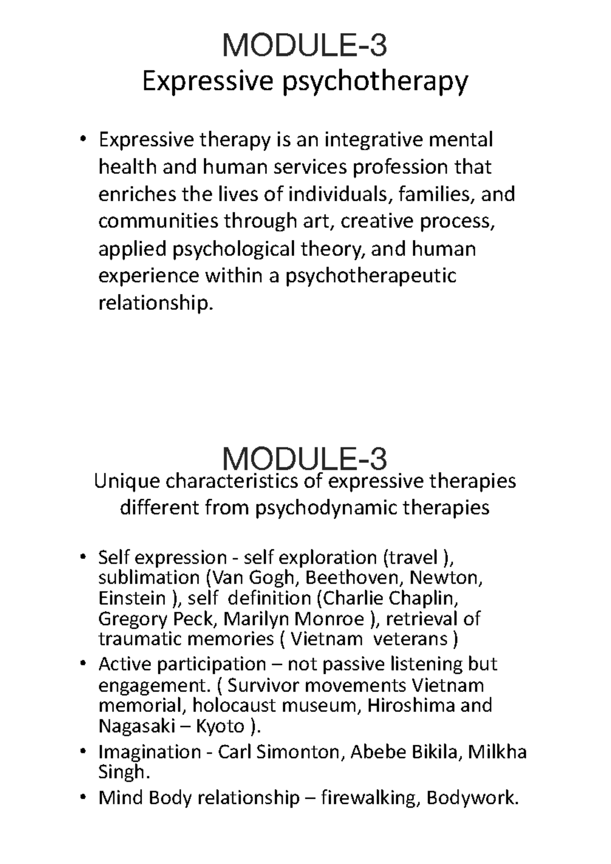 Mod 3 PDT: Expressive Psychotherapy Techniques and Applications - Studocu