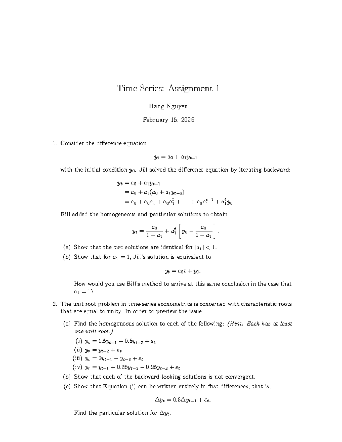 Time Series Analysis: Assignment 1 (TS 101) - Hang Nguyen - Studocu