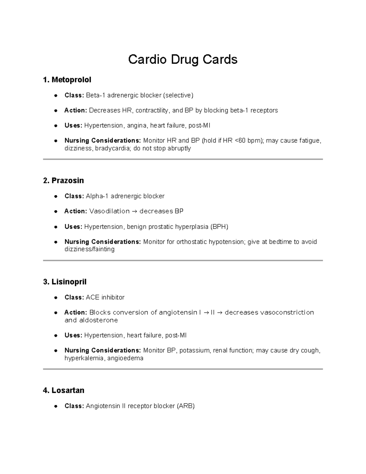 Cardiovascular Pharmacology Drug Cards: Nursing Considerations & Uses ...