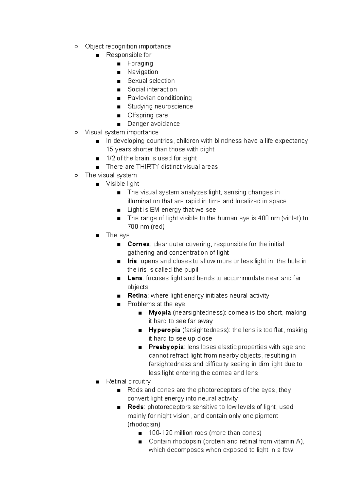 Visual System Overview: Key Concepts in PSY 3301 - Studocu