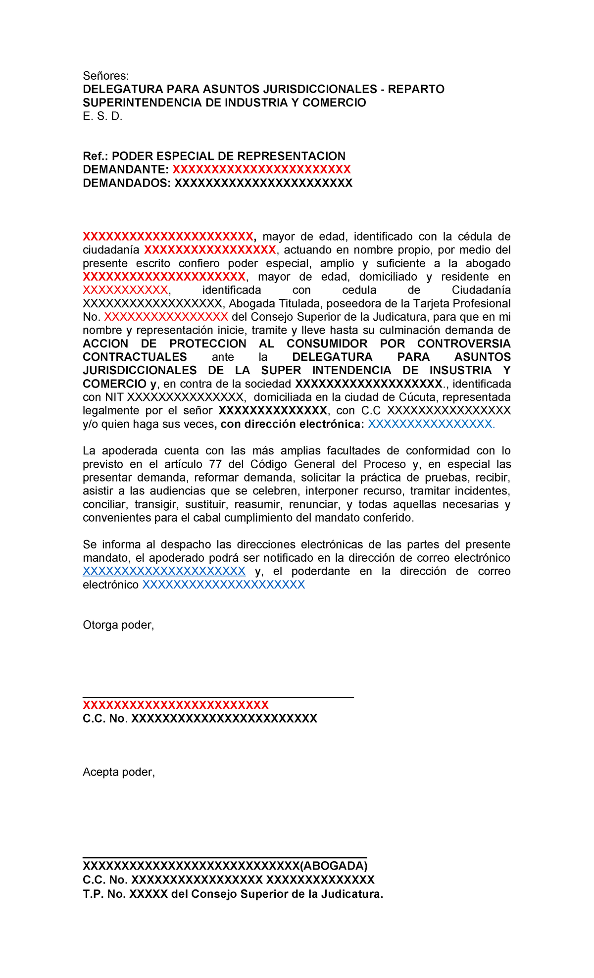 Poder Especial para Acción de Protección al Consumidor - Superintendencia de - Document Preview