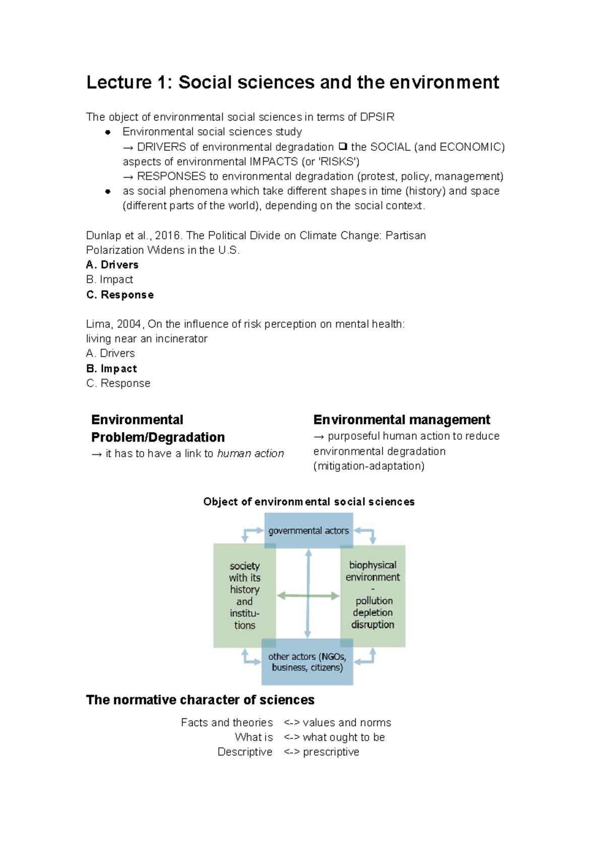 PES notes: Social sciences and the environment lectures overview ...