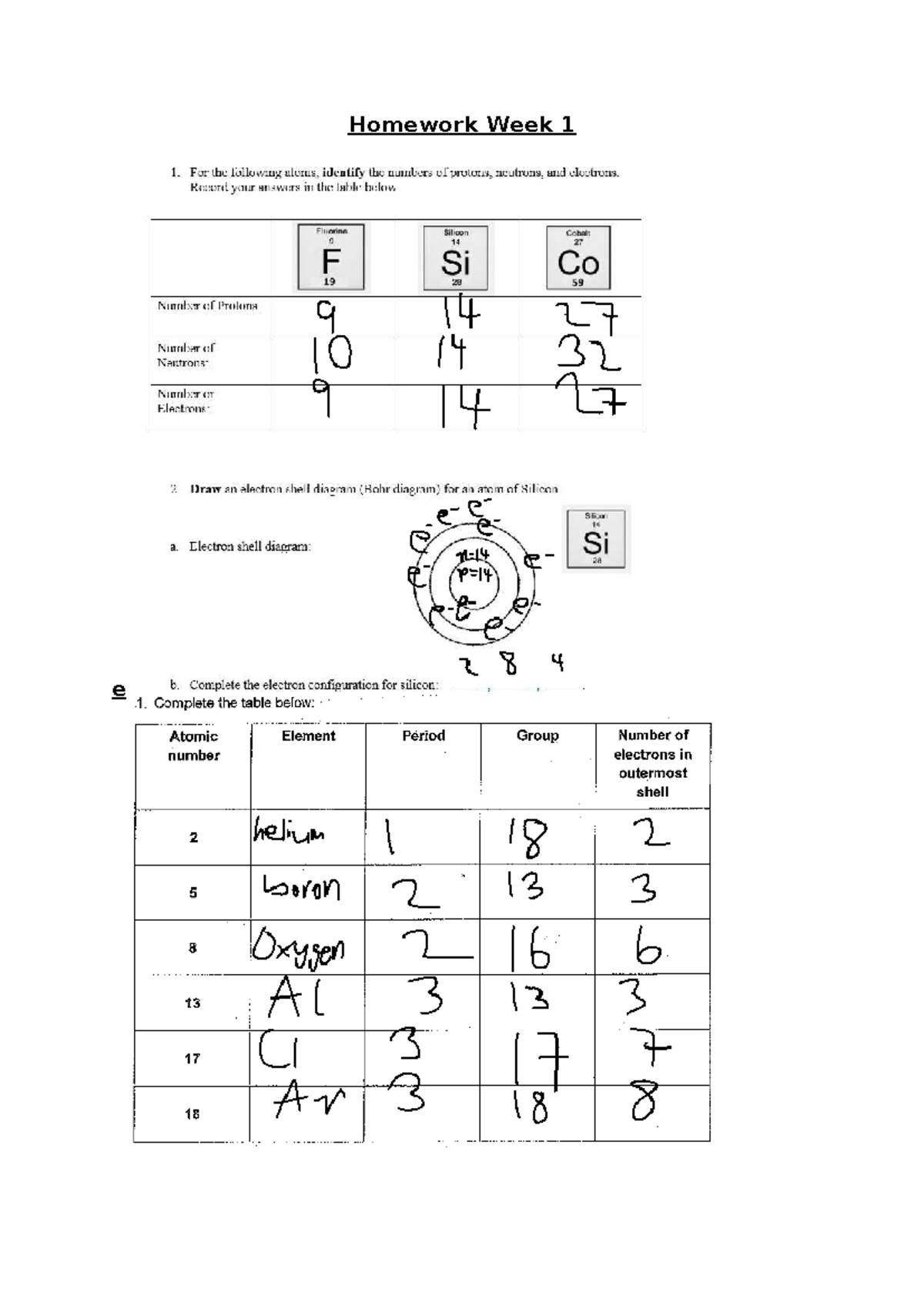 Homework Sheet 1 - Practise with the periodic table and bohr model ...