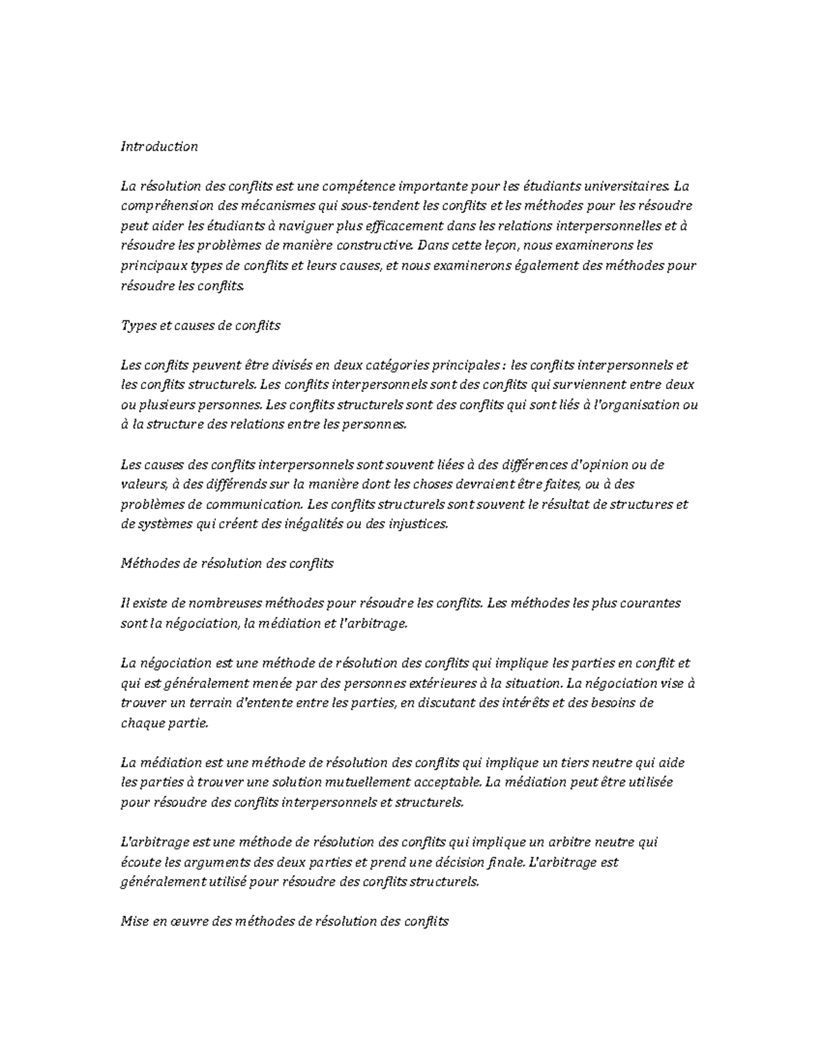 Conflict Resolution Study Notes - Introduction La résolution des ...