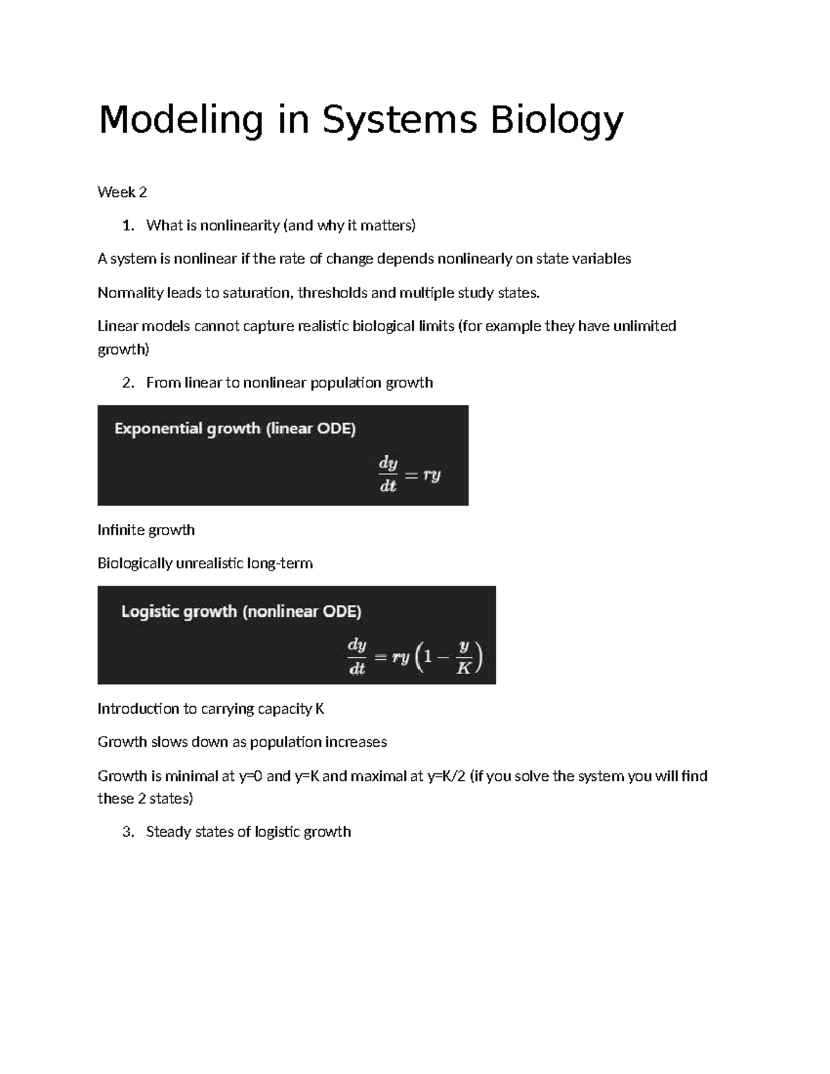 Modeling in Systems Biology (SYS 101) - Week 2 Overview - Studeersnel