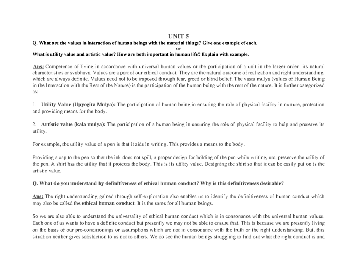 Universal Human Values: Understanding Interaction and Ethics - Unit 5 ...