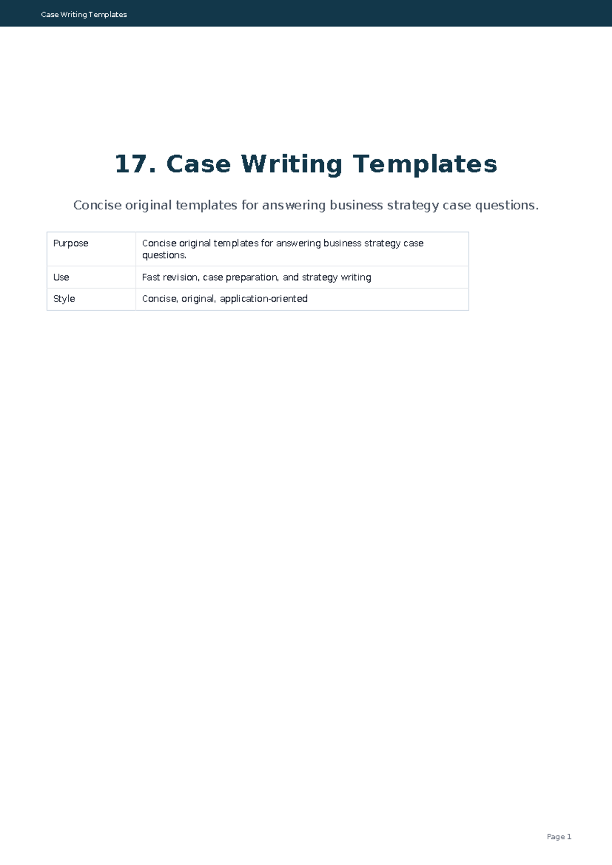 17 Case Writing Templates for Business Strategy Analysis - Studocu