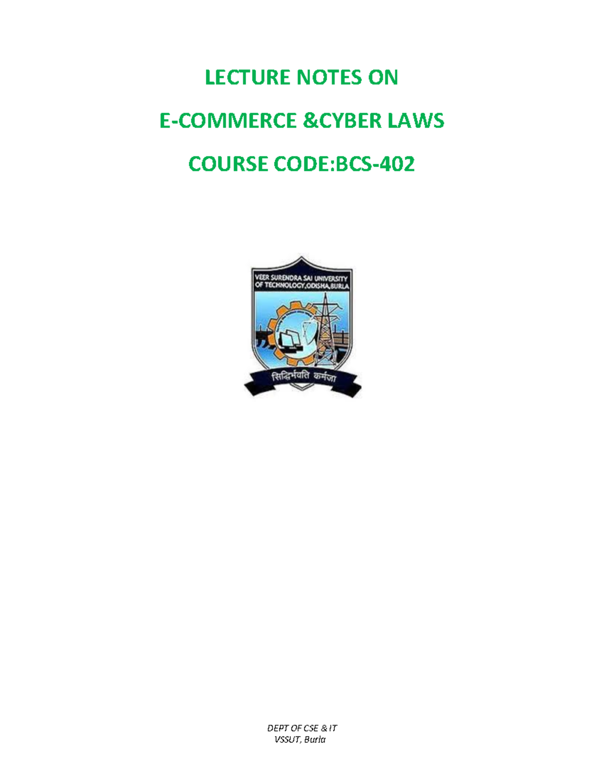 E-COMMERCE & CYBER LAWS LECTURE NOTES - BCS-402 - Document Preview