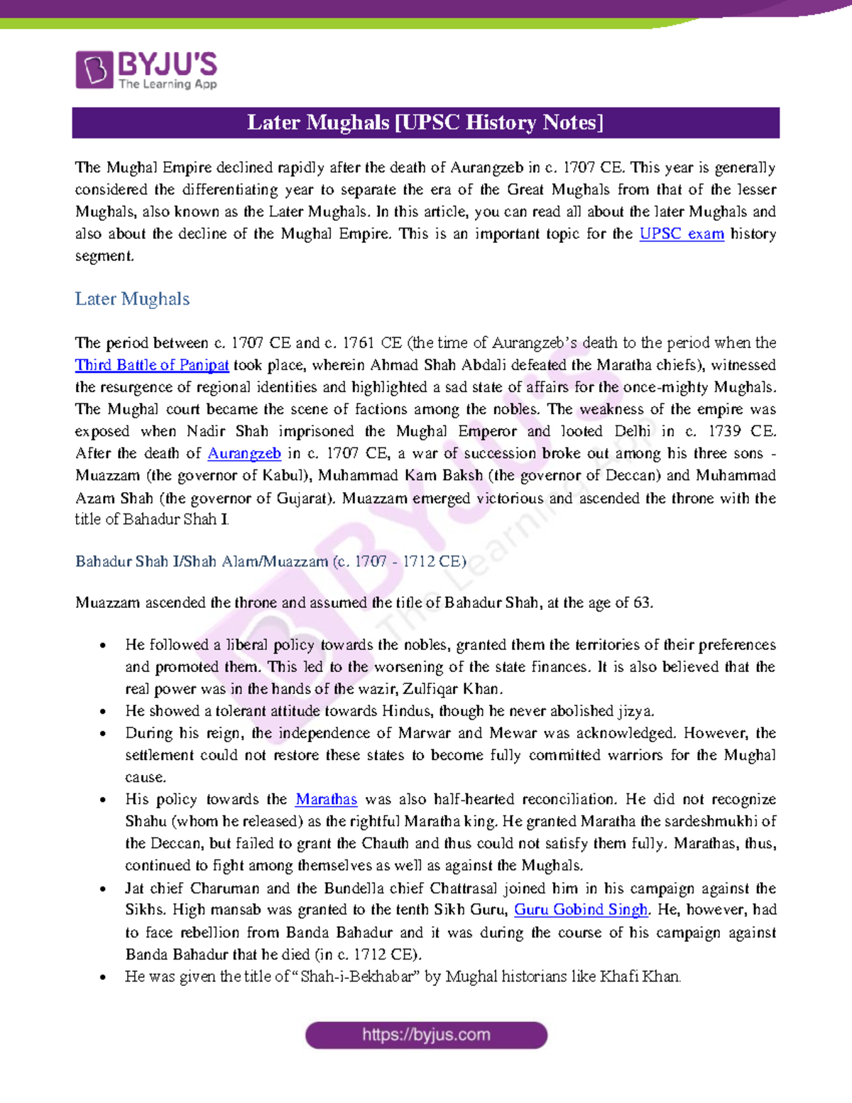 Later Mughals: Decline of the Mughal Empire [UPSC History Notes] - Studocu