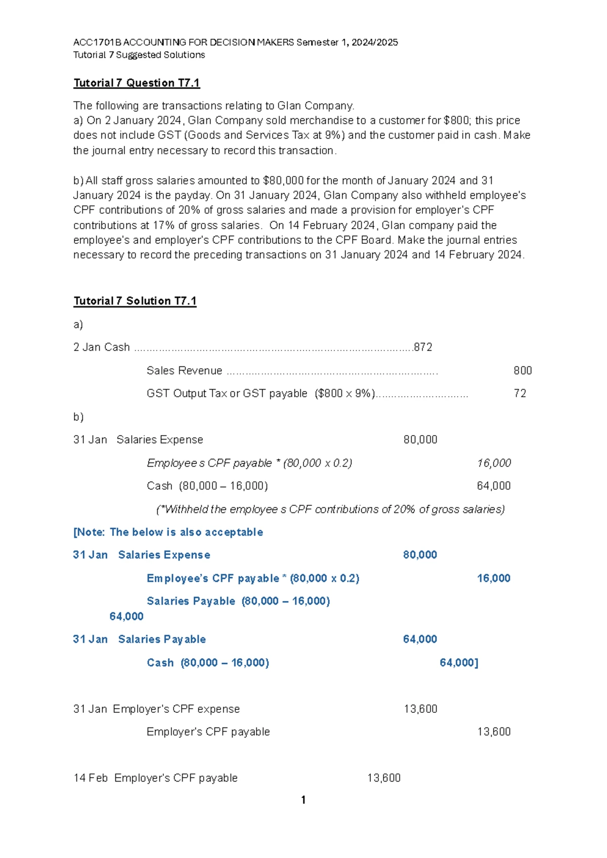 Tutorial 9 Solutions - ACC1701 ACCOUNTING FOR DECISION MAKERS ...
