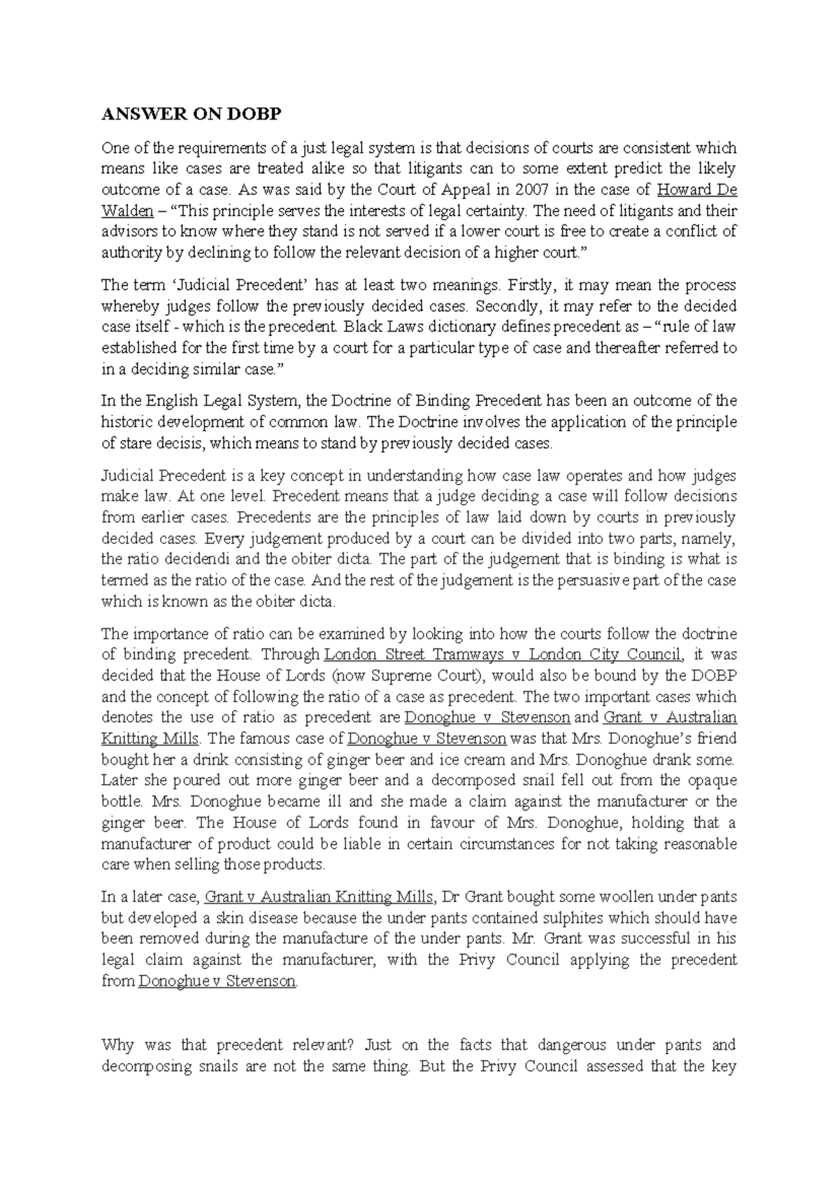 Doctrine of Binding Precedent Essay (LAW 101) - Studocu