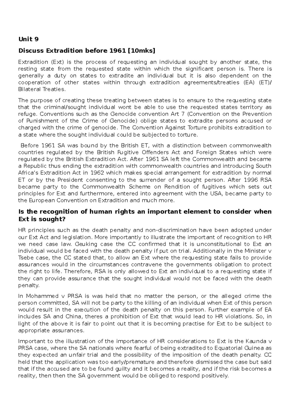 Pub Summaries Essay Format - Unit 9 Discuss Extradition before 1961 ...
