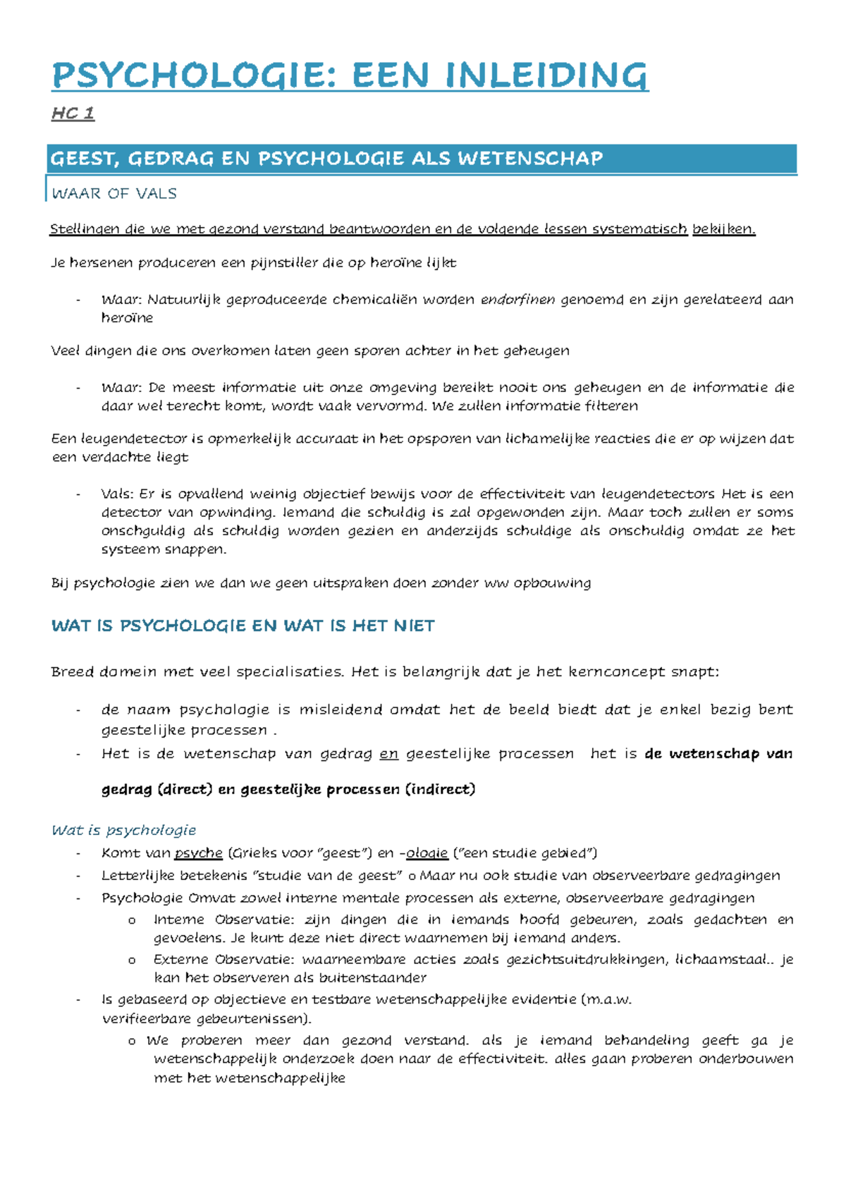 Psychologie HC - Notities - PSYCHOLOGIE: EEN INLEIDING HC 1 GEEST ...
