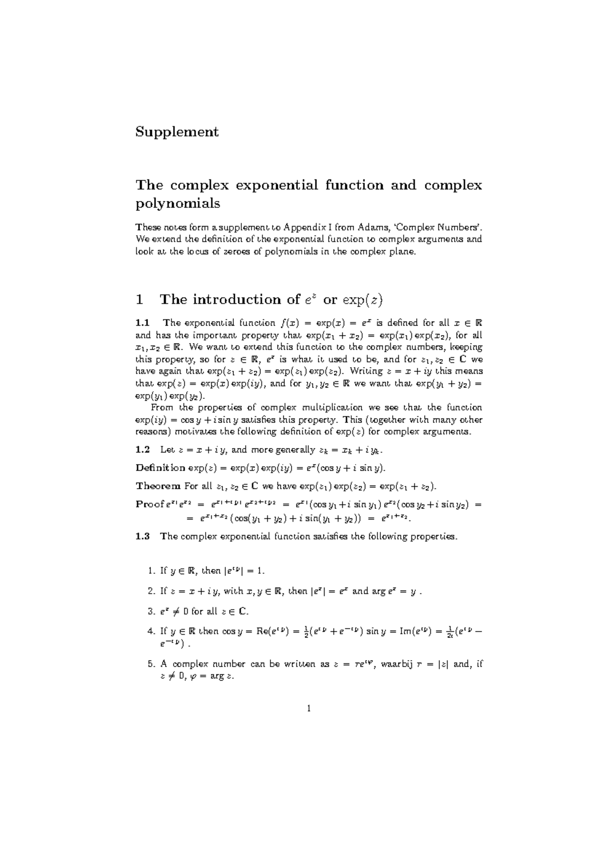 Complex Analysis Supplement: Exponential Functions & Polynomials ...
