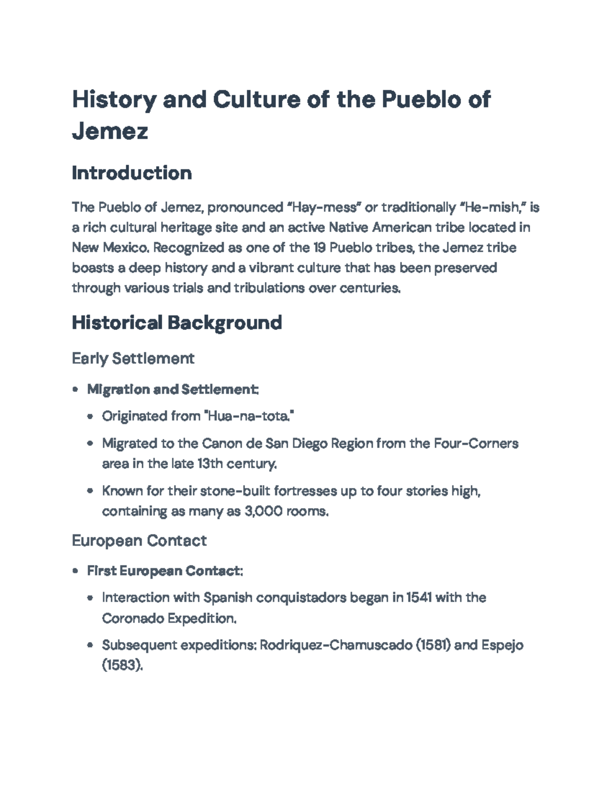 History and Cultural Heritage of the Pueblo of Jemez (Course Code ...