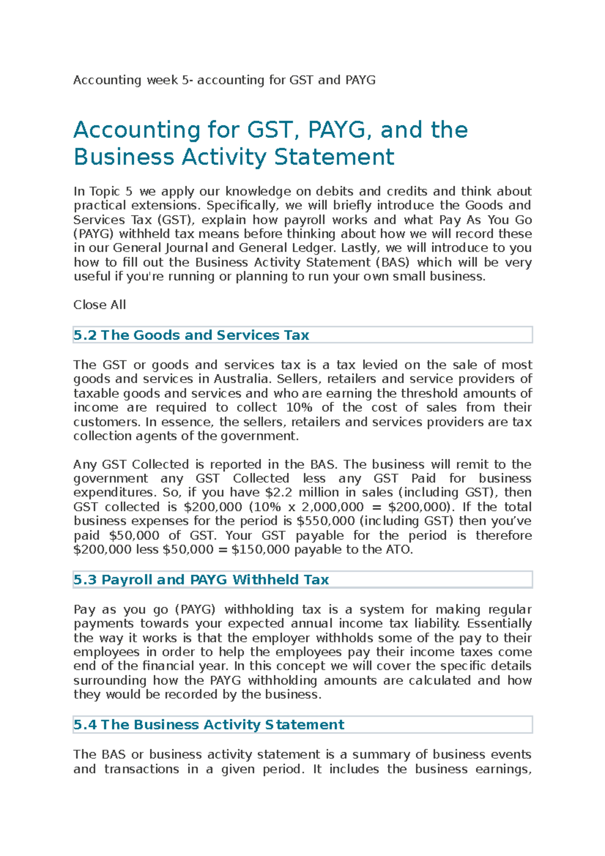 Accounting week 5 - detailed notes - Accounting week 5- accounting for ...