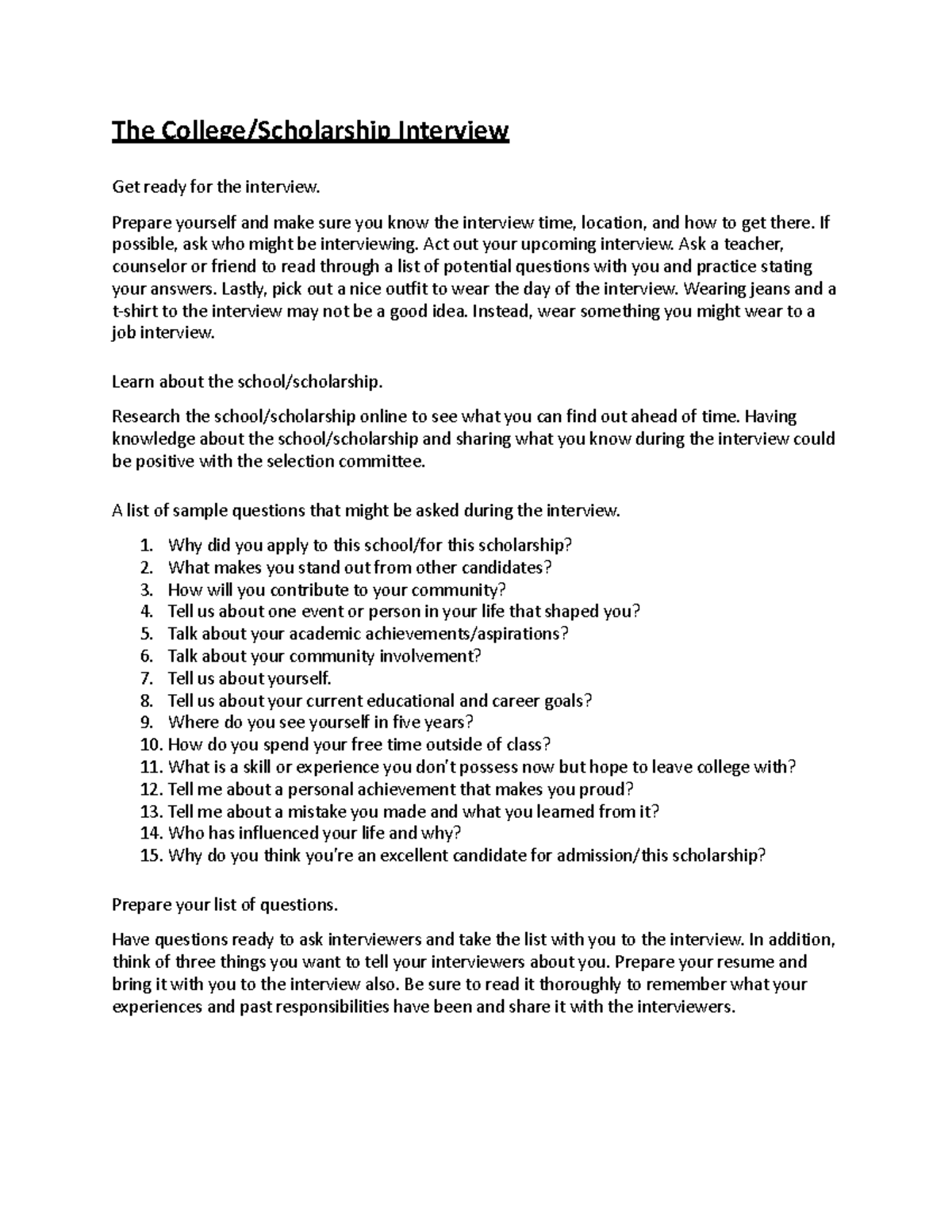College Scholarship Interview Tips: Prepare for Success - Studocu