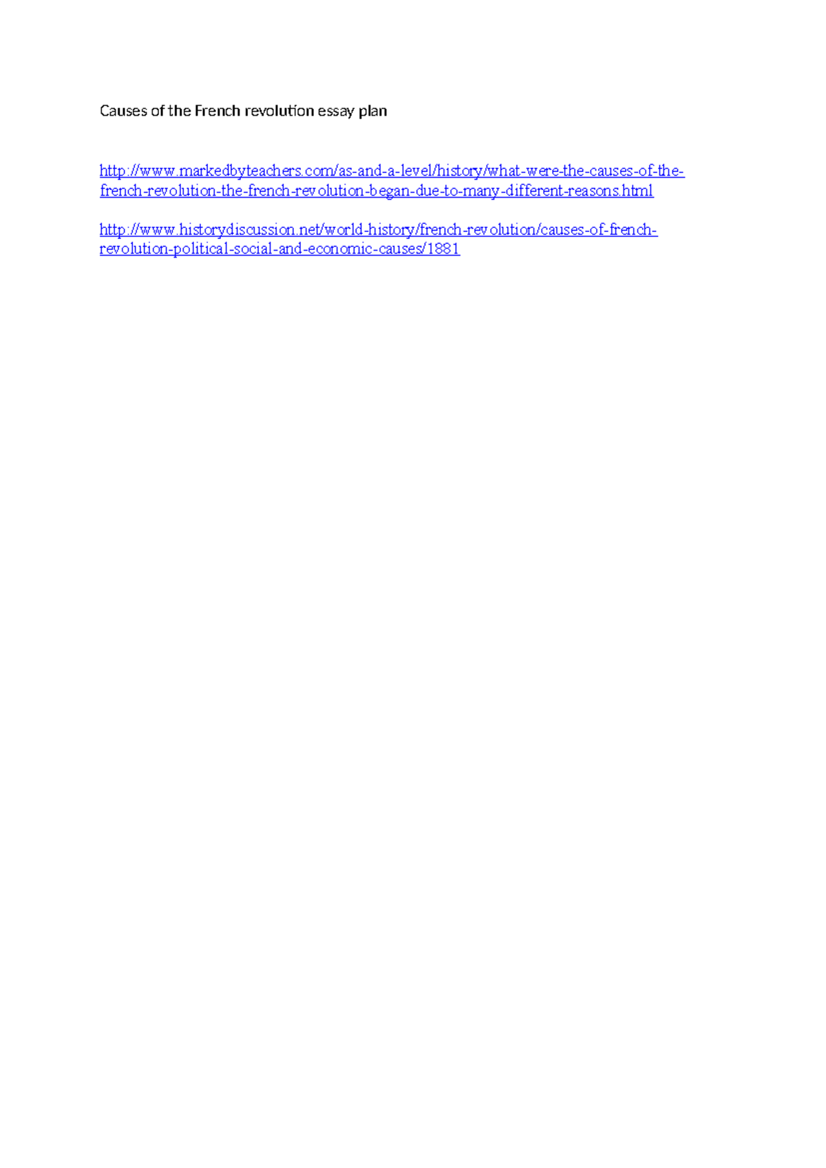 Causes of the French Revolution: Essay Plan Outline (HIST101) - Studocu
