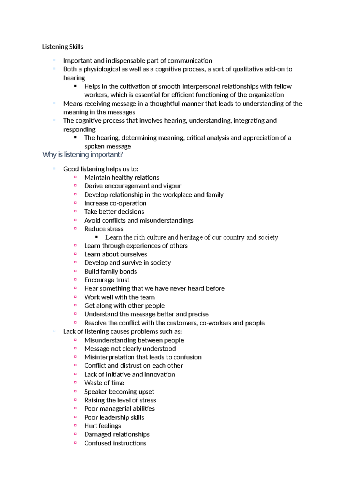 Basic Listening Skills in Communication - Bpharm Lecture Notes - Studocu