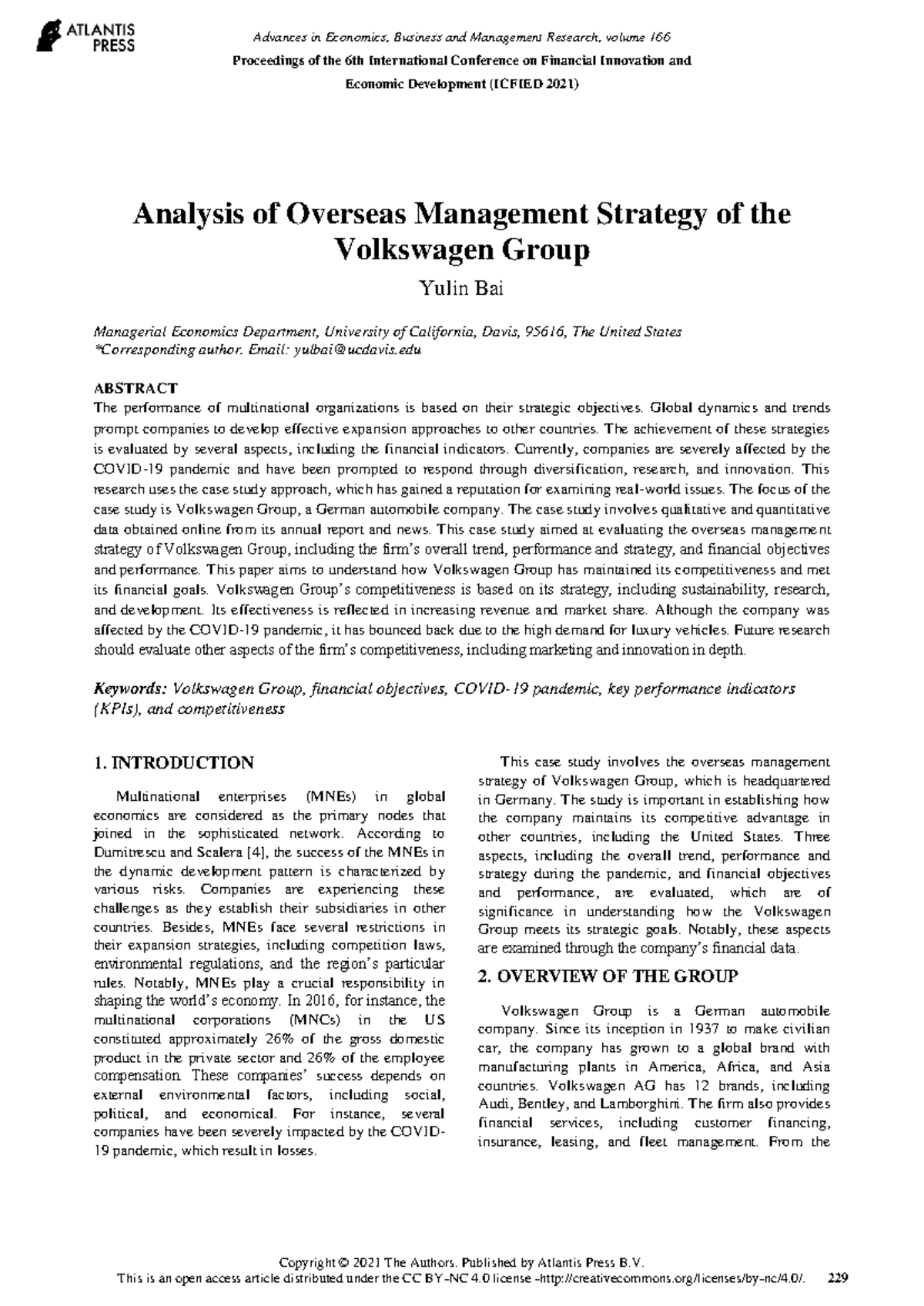 VwAnalysis of Overseas Management Strategy of the Volkswagen Group ...