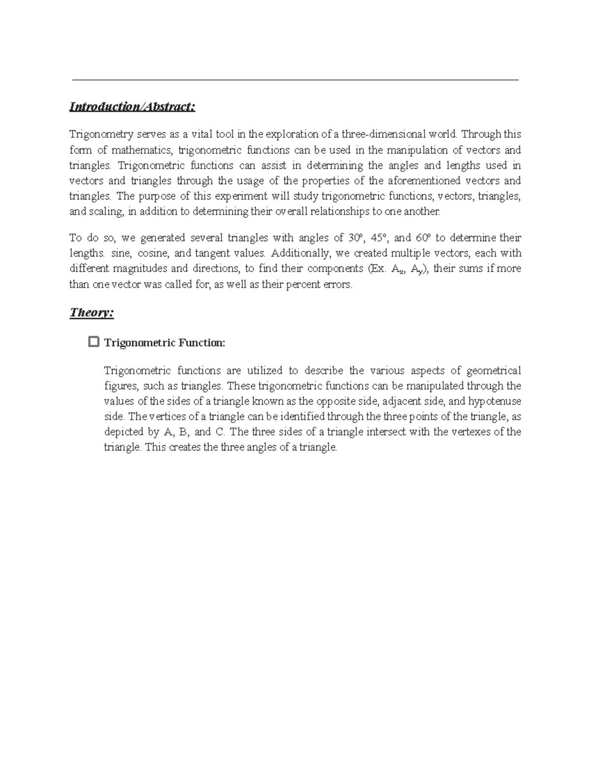 Completed Physics Lab 2 -2 - Introduction/Abstract: Trigonometry serves ...