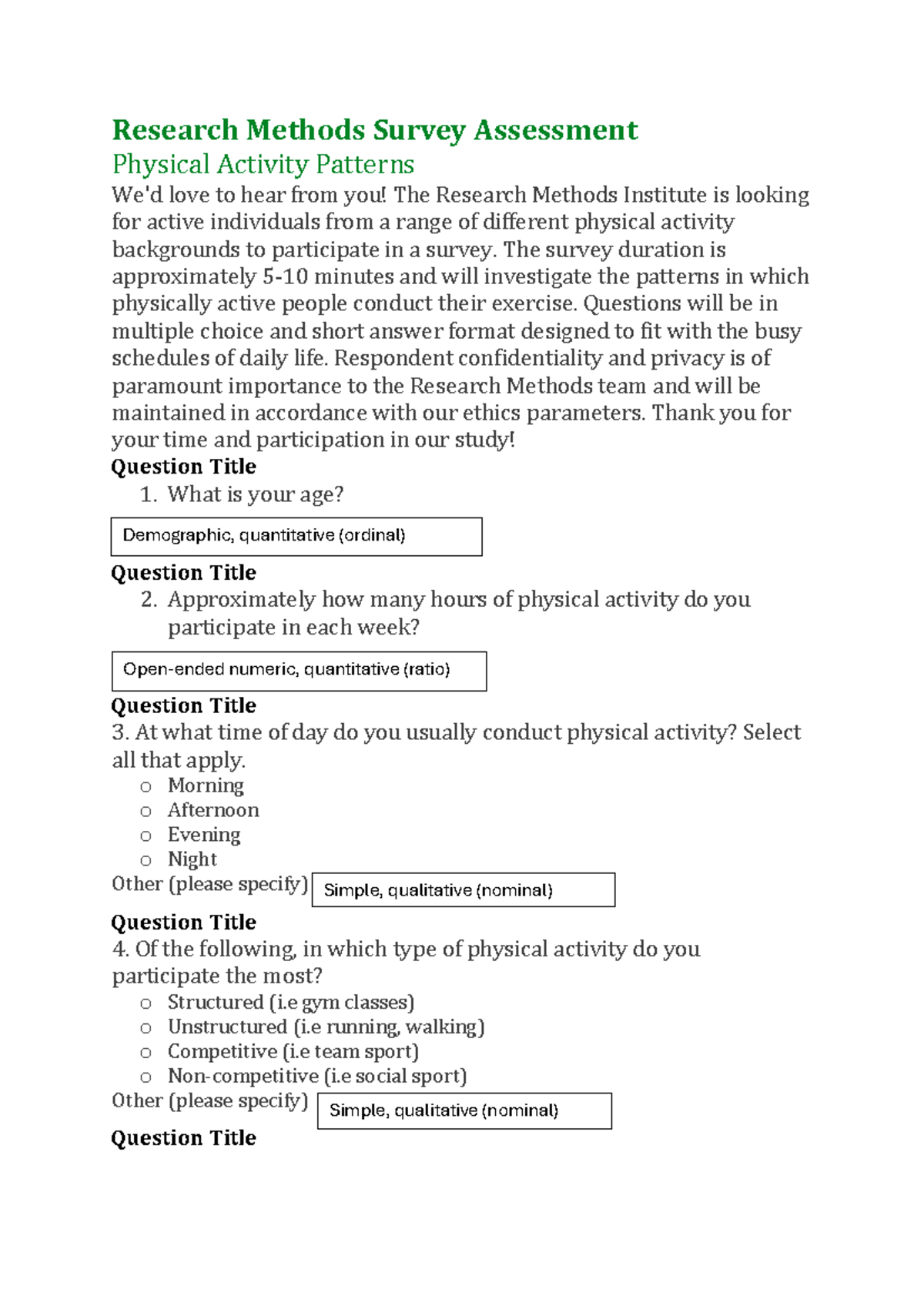 Research Methods Survey Assessment - Research Methods Survey Assessment ...