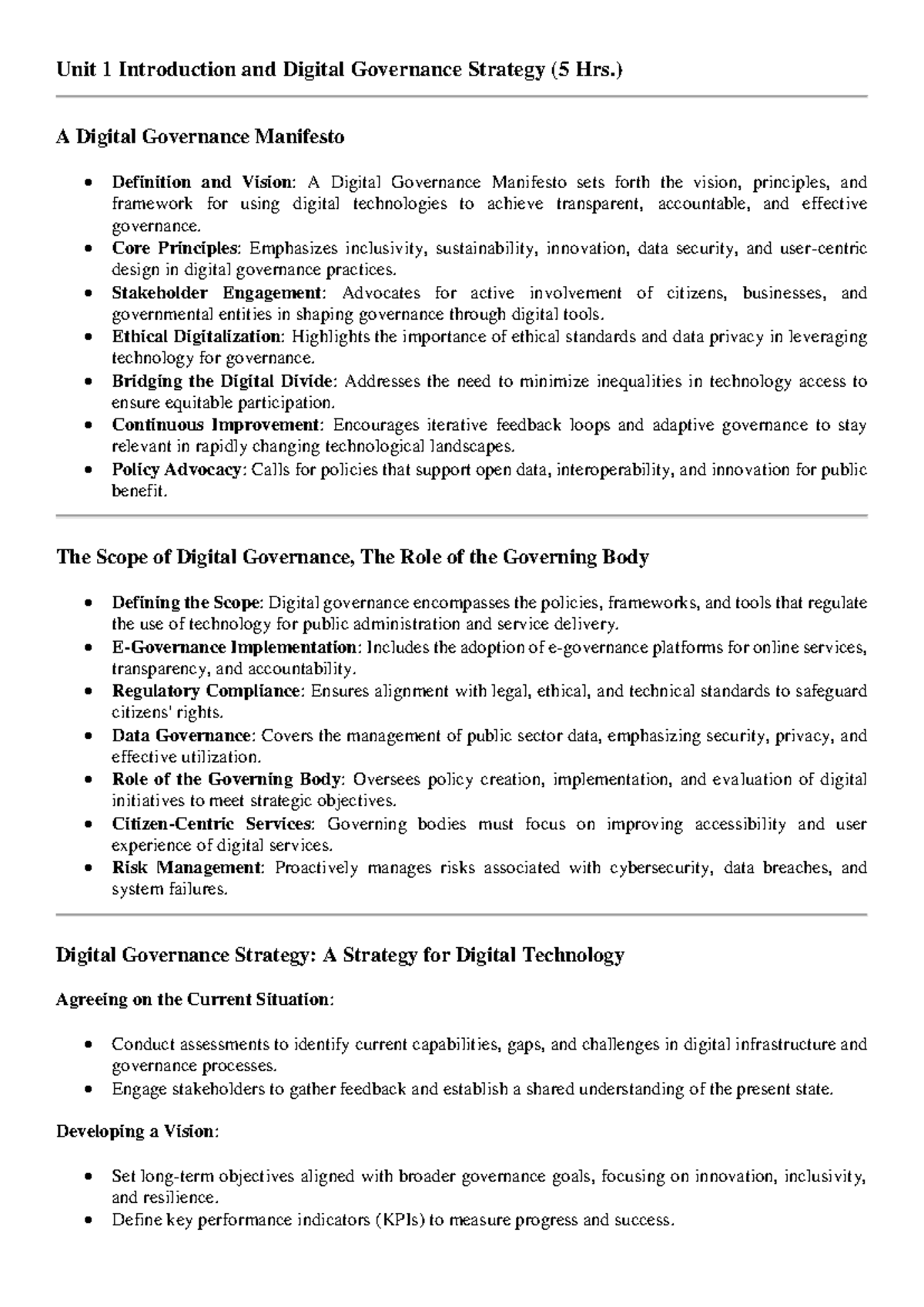 Unit 1 Digital Governance Strategy Overview and Key Principles (5 Hrs ...
