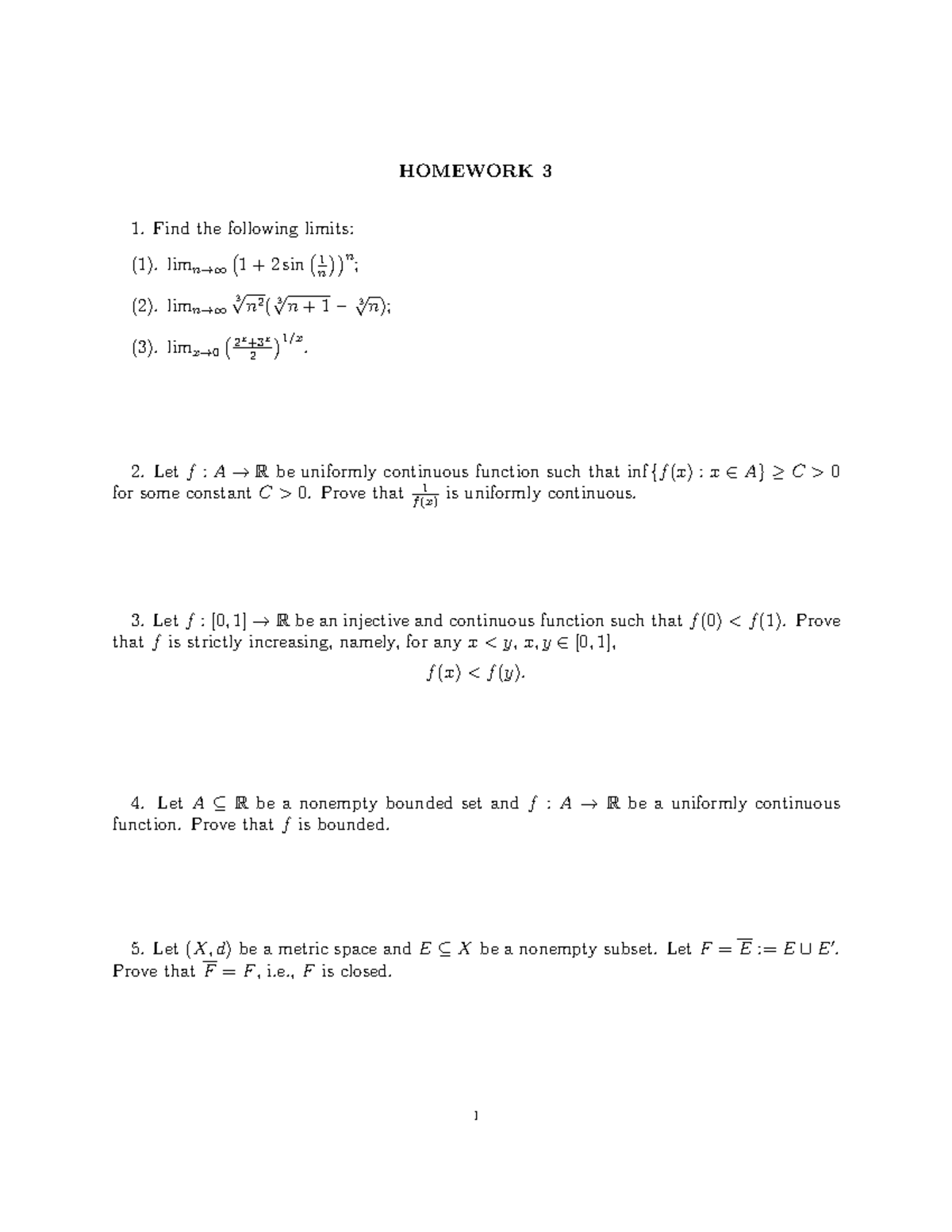 MA2108S Homework 3: Limits and Uniform Continuity Proofs - Studocu