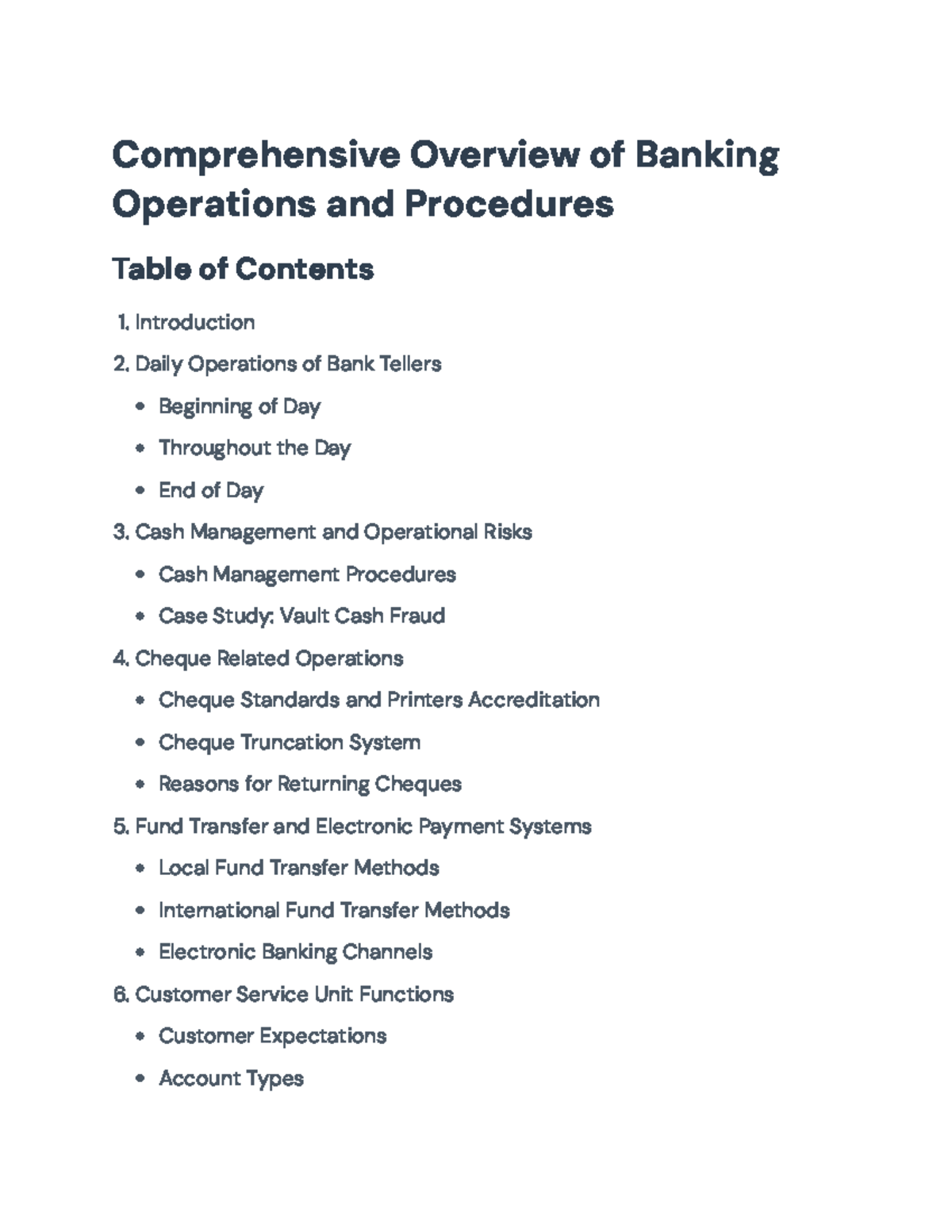 Banking Operations: Overview & Procedures Analysis (FIN-101) - Studocu