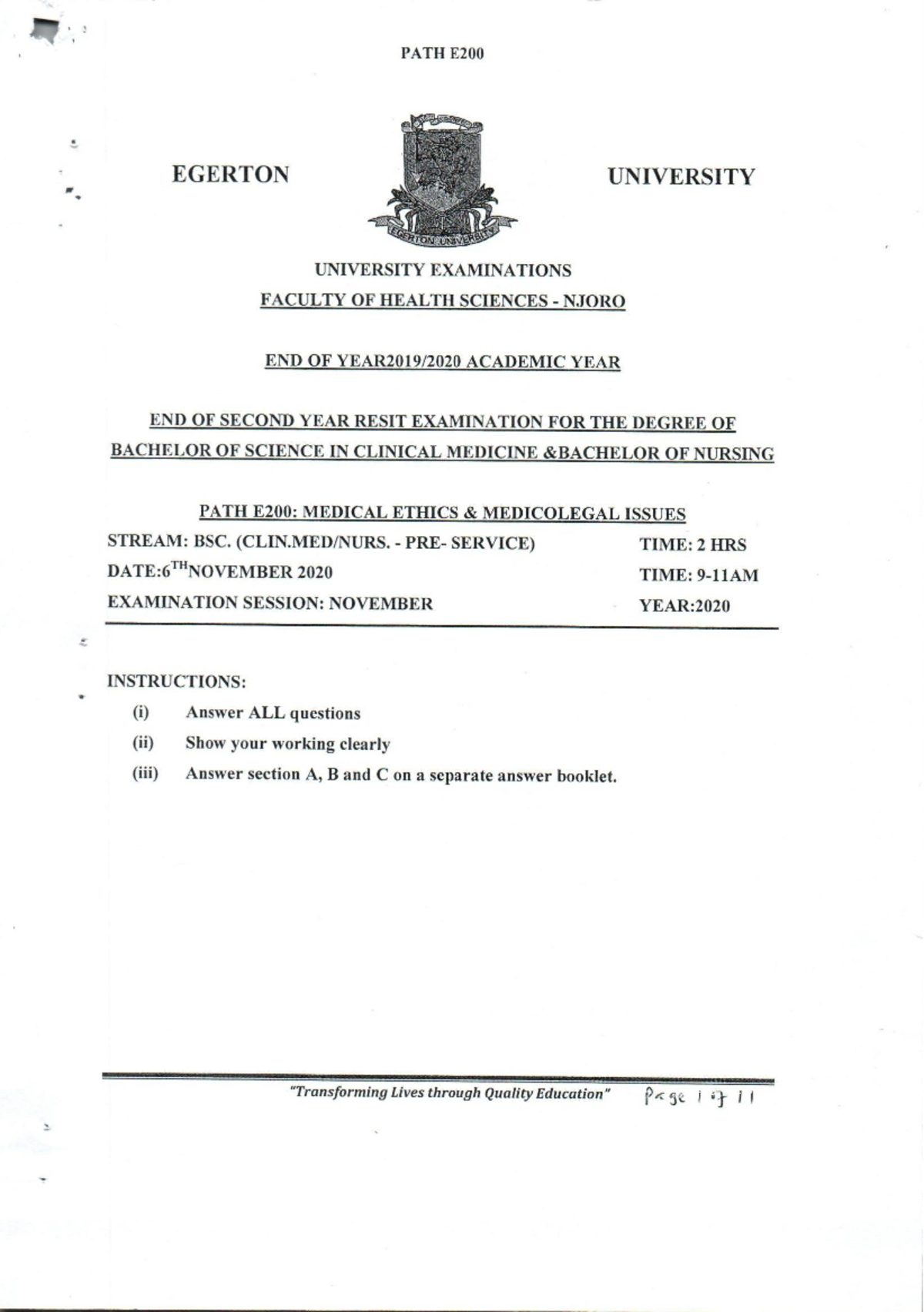 PATH E 200 November 2020 - Study Notes and Key Concepts - Studocu