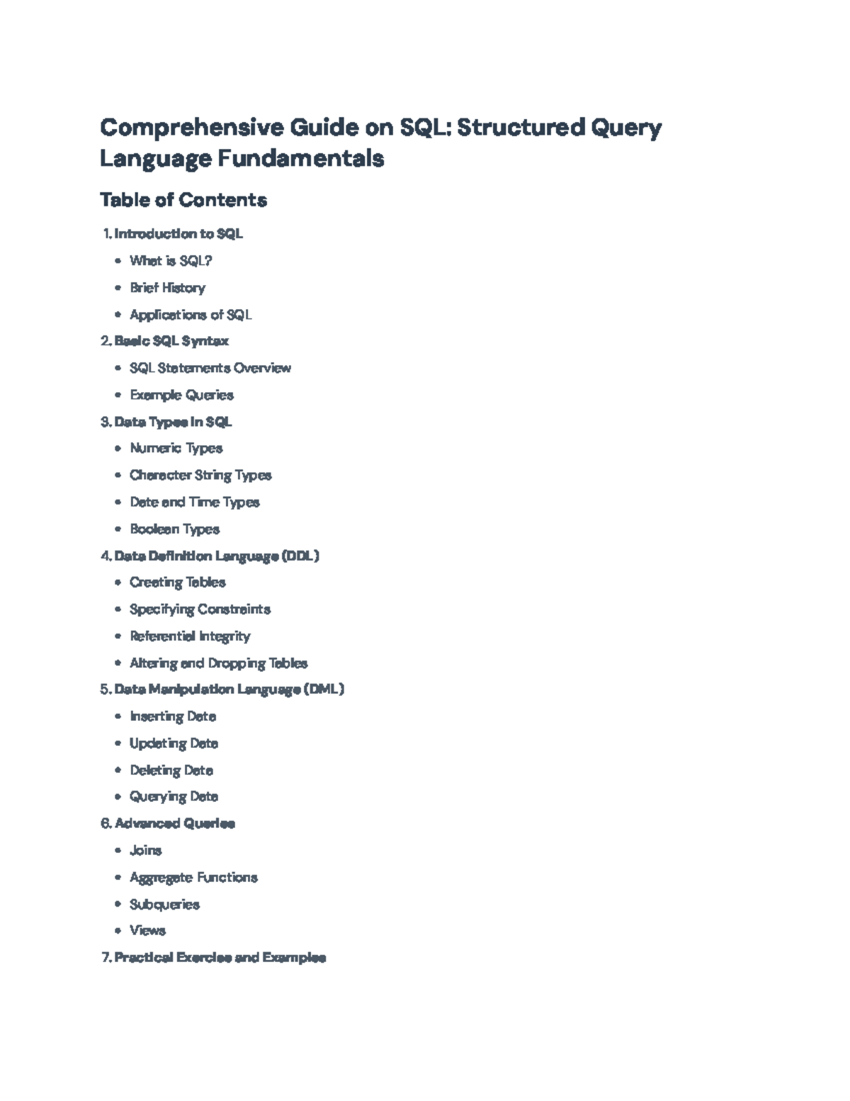 Comprehensive SQL Guide: Language Fundamentals and Practical Exercises ...