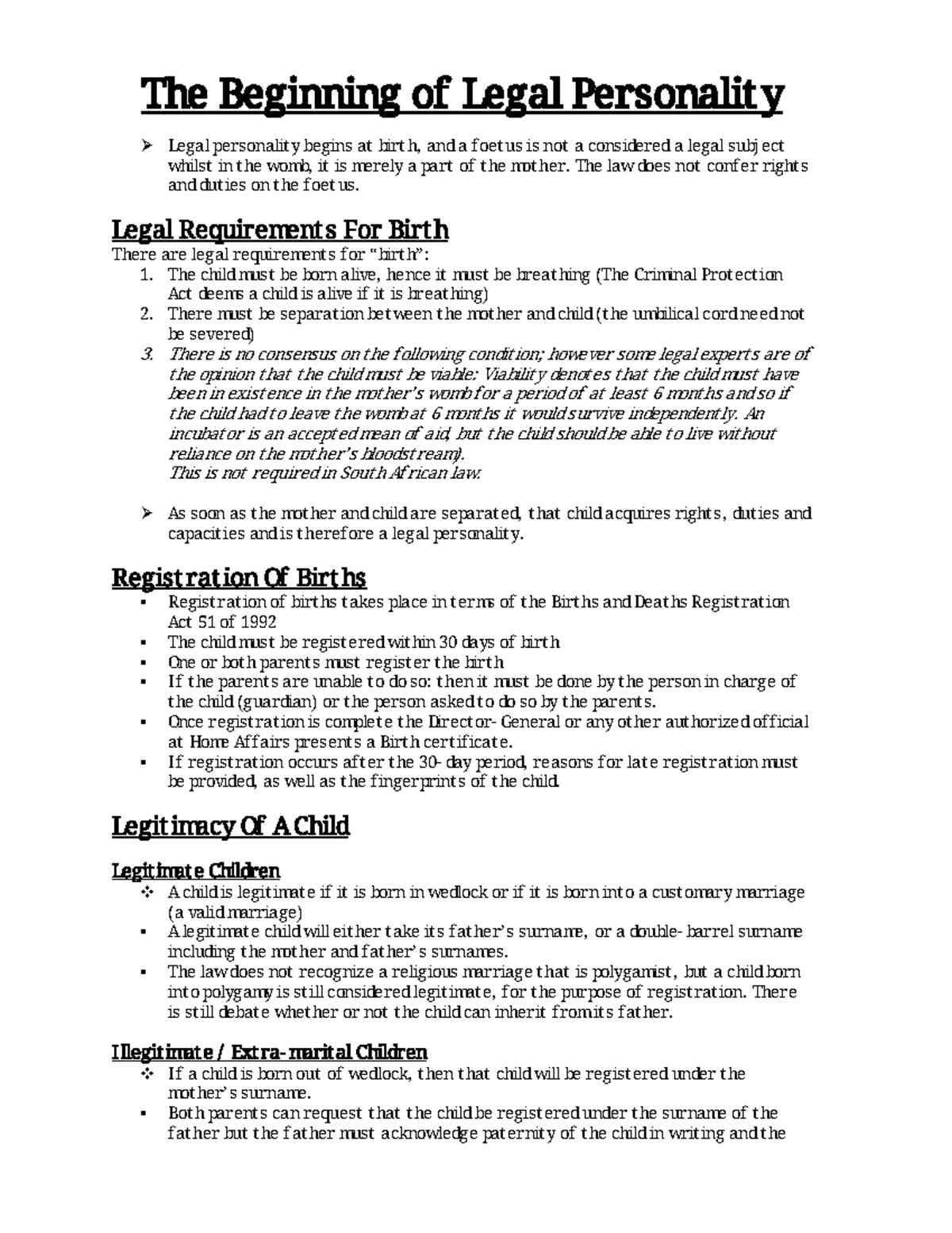 Chapter 02, 3 and 4 - Beginning and End of Legal Personality - Studocu
