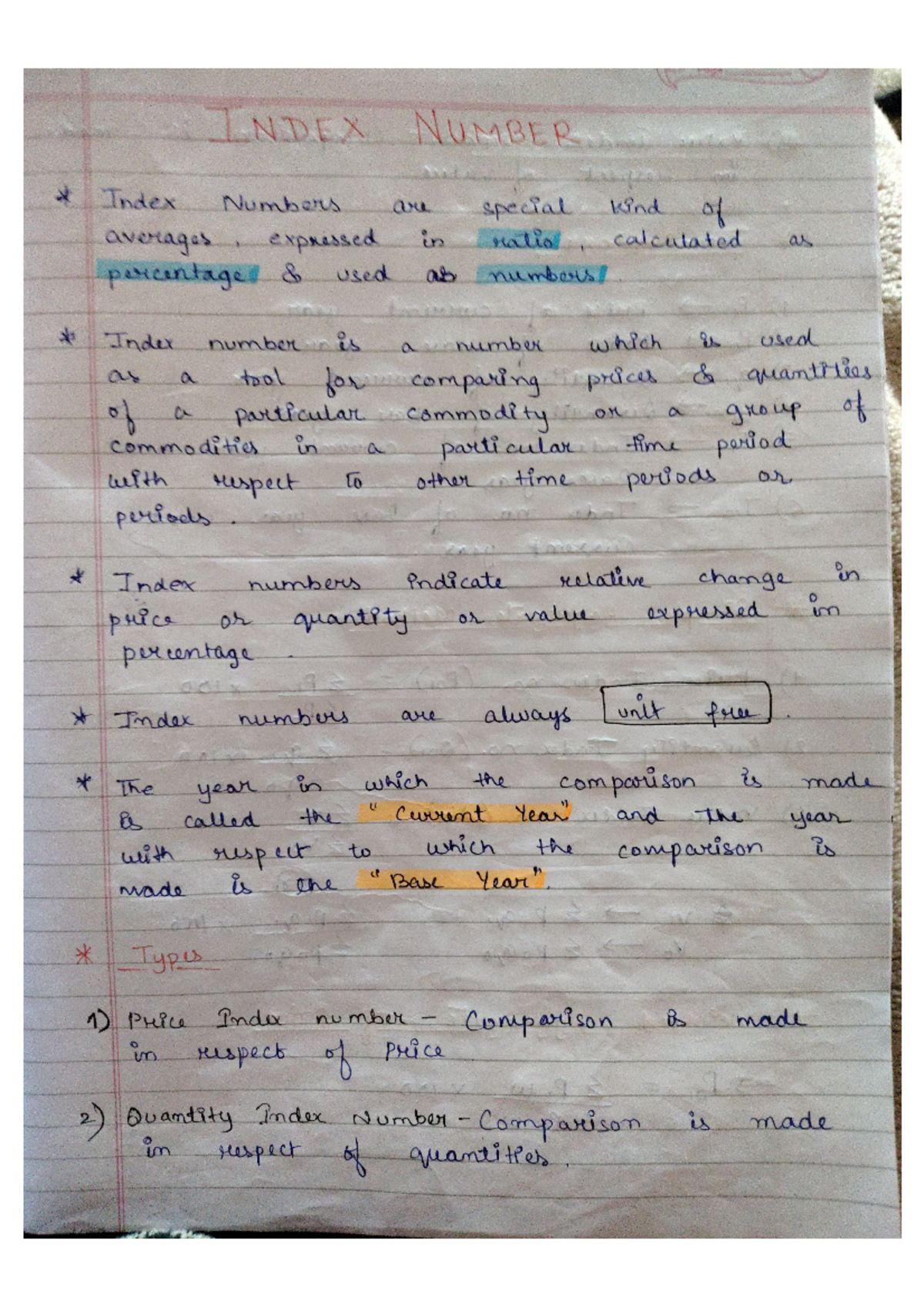 Index number notes - INDEX NUMBER Index Numbers are special kind of ...
