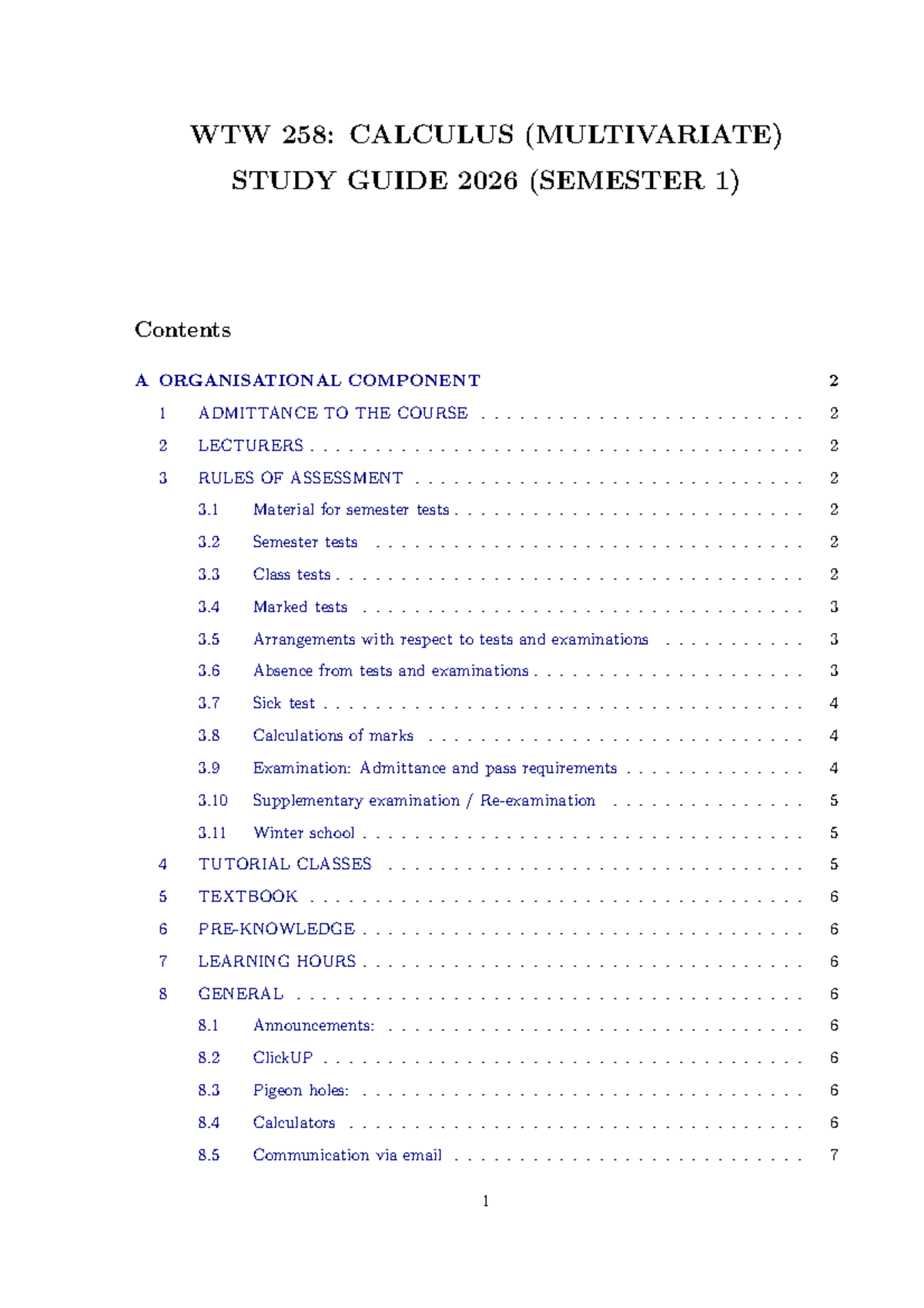 WTW 258: Multivariate Calculus Study Guide 2026 (Semester 1) - Studocu